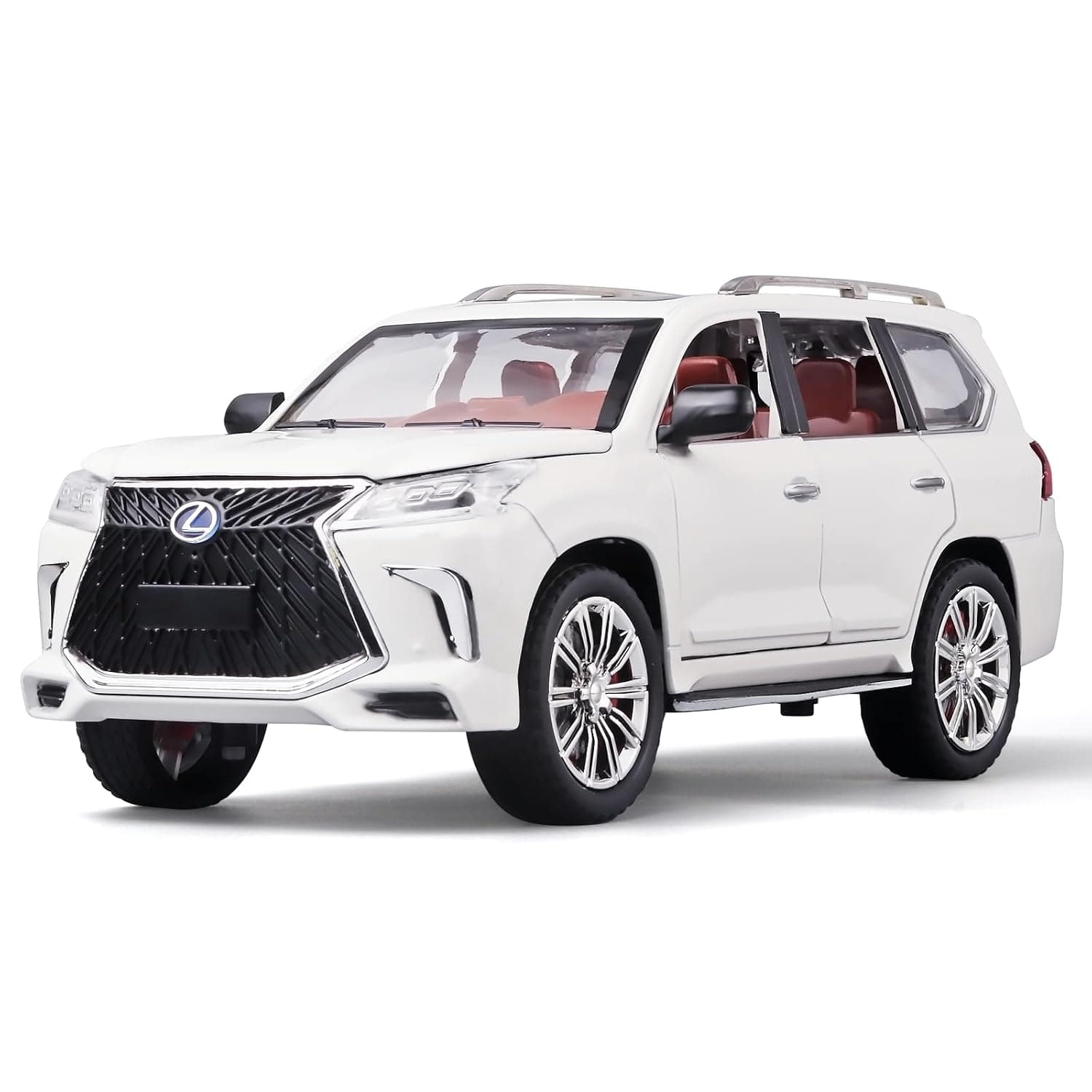 OANMYJJO Lexus 570 Boys Big Off-Road SUV Model, 1/24 Diecast Metal Toy With Lights, Sound and Pull Back Function - for Ages 4-7 (White)