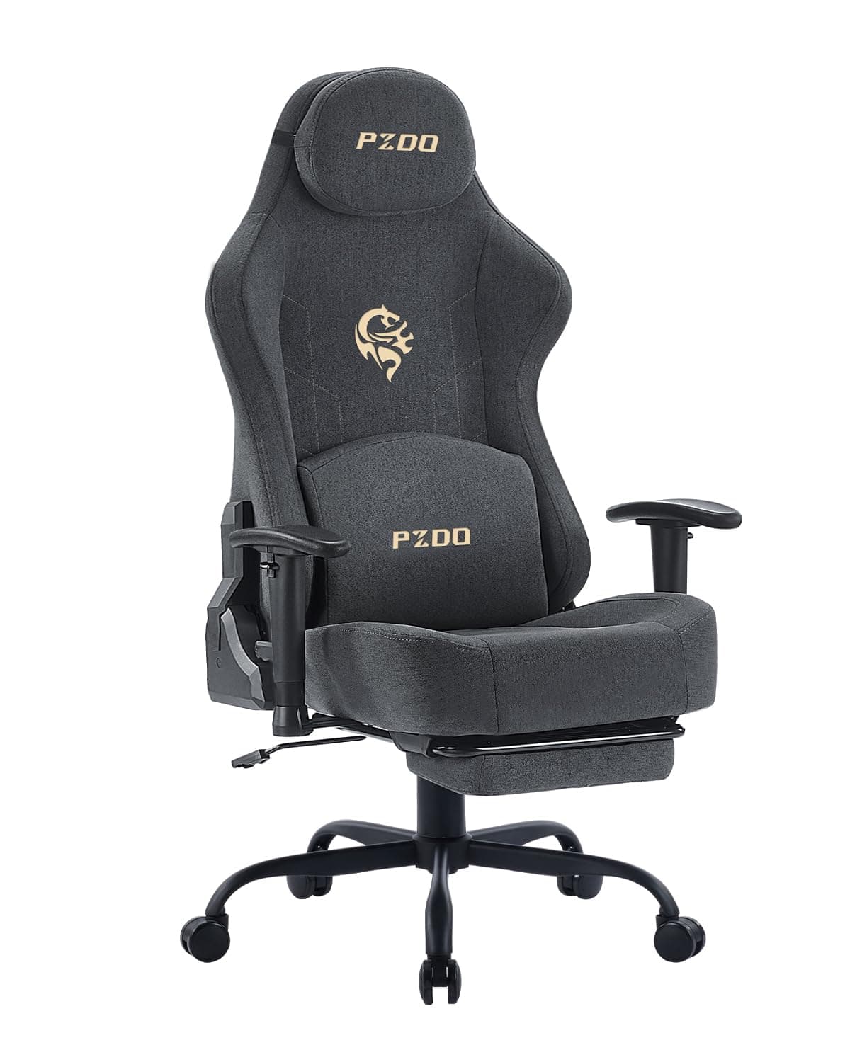 PZDO Gaming Chair Ergonomic Gaming Chairs with Reclining Footrest and Lumbar Support, Big Tall Fabric Gamer Chair for Adult and Teens, Heavy Duty Computer Chairs with Headrest, 350 lbs, Deep-Grey