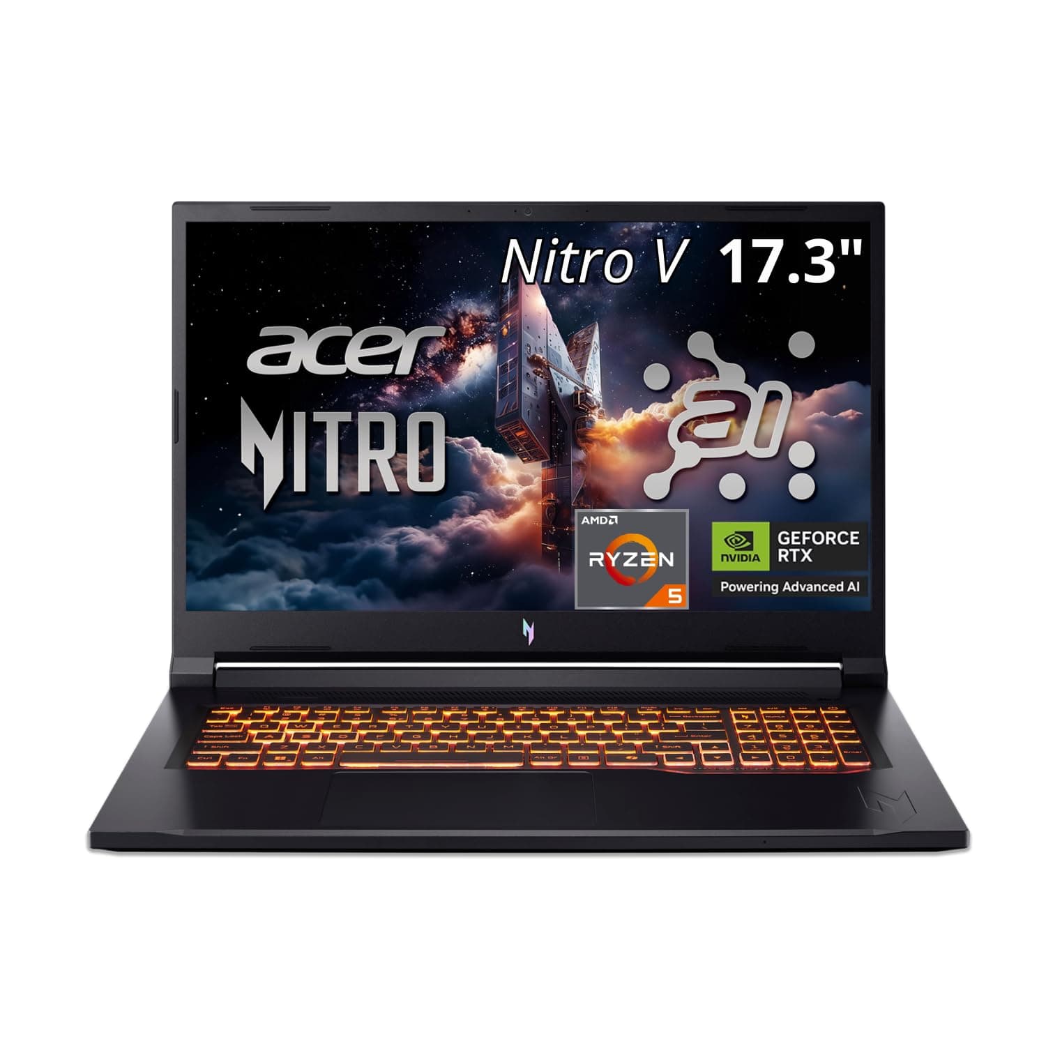 Acer Nitro V 17.3in Gaming Laptop ANV17-41-R8ML 16GB RAM 512GB SSD | FHD IPS display, NVIDIA GeForce RTX 5060 graphics, WiFi 6, backlit keyboard, Windows 11 Home, dual fan cooling