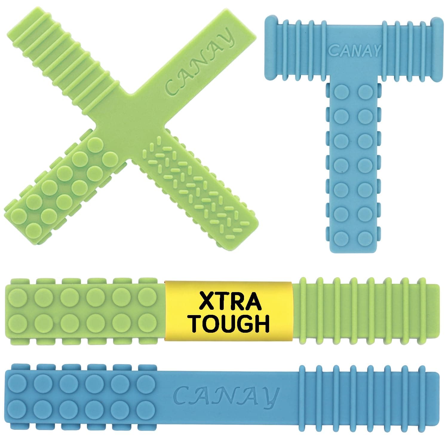 Xtra Tough Sensory Chew Toys for Autistic Children, Chew Sticks Alt. to Chew Necklaces for Sensory Kids, Teething, Oral Motor Stimulation, ADHD, SPD - for Moderate & Aggressive Chewers (4 Pack)