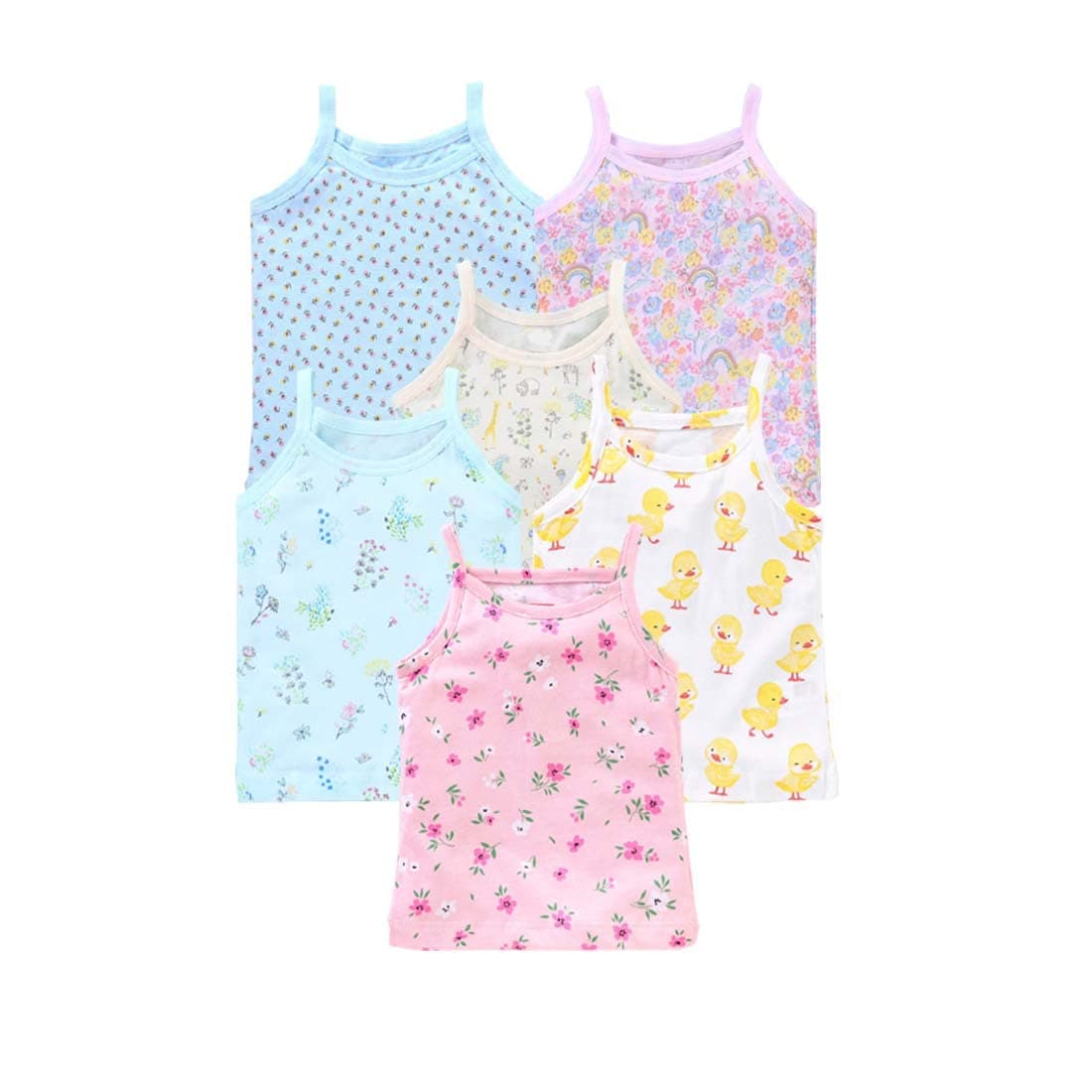 Baby Girls Sleevless Printed Cotton Regular Fit Camisole Slips/Vests/Baniyan/Inner Wear, Pack of 6