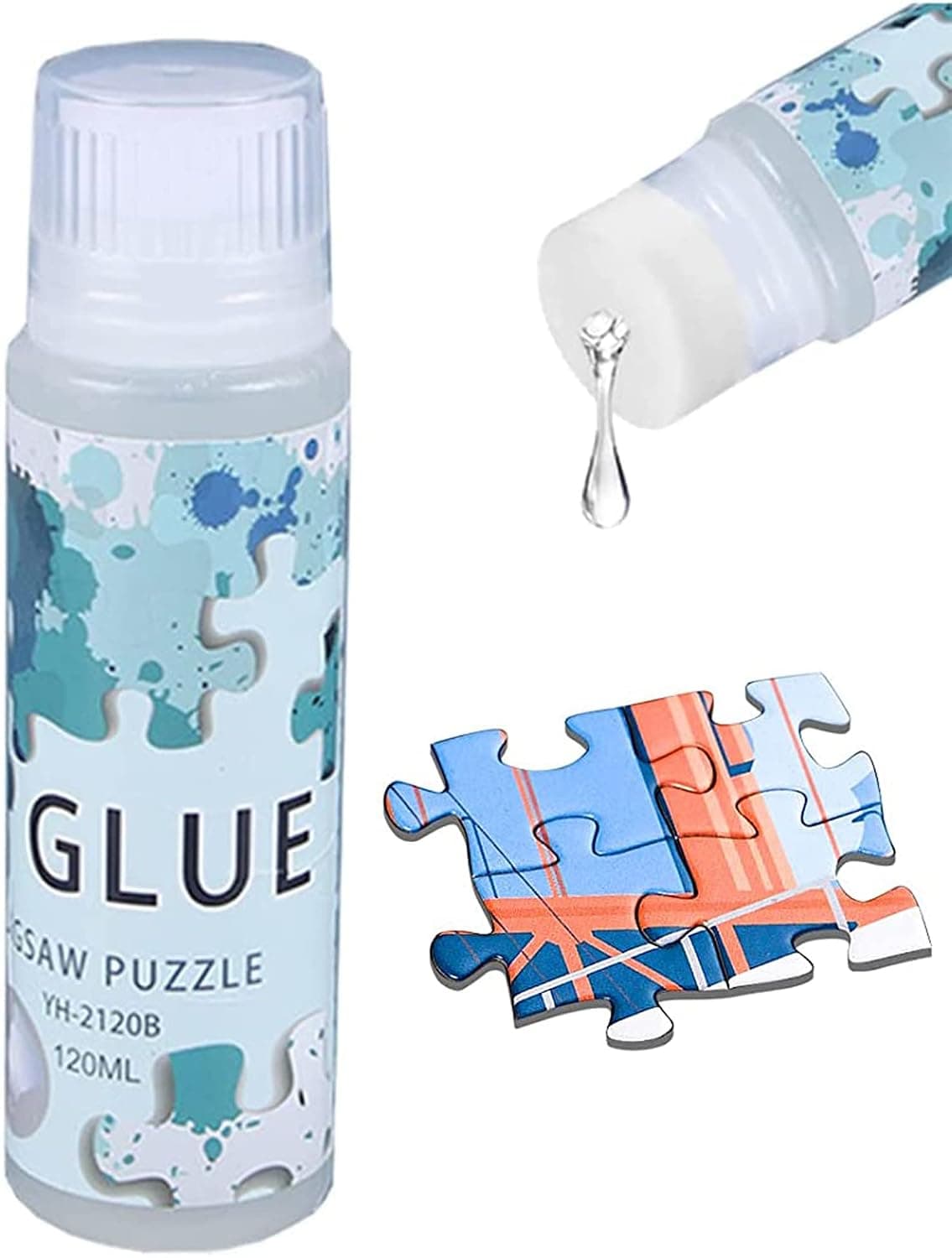 Puzzle Glue with Sponge Head, Jigsaw Puzzle Glue for Kids, Puzzle Glue Clear with Applicator, Water-Soluble Special Craft Puzzle Glue, Puzzle Saver for 1000/1500/3000 Pieces of Puzzle, 120ML