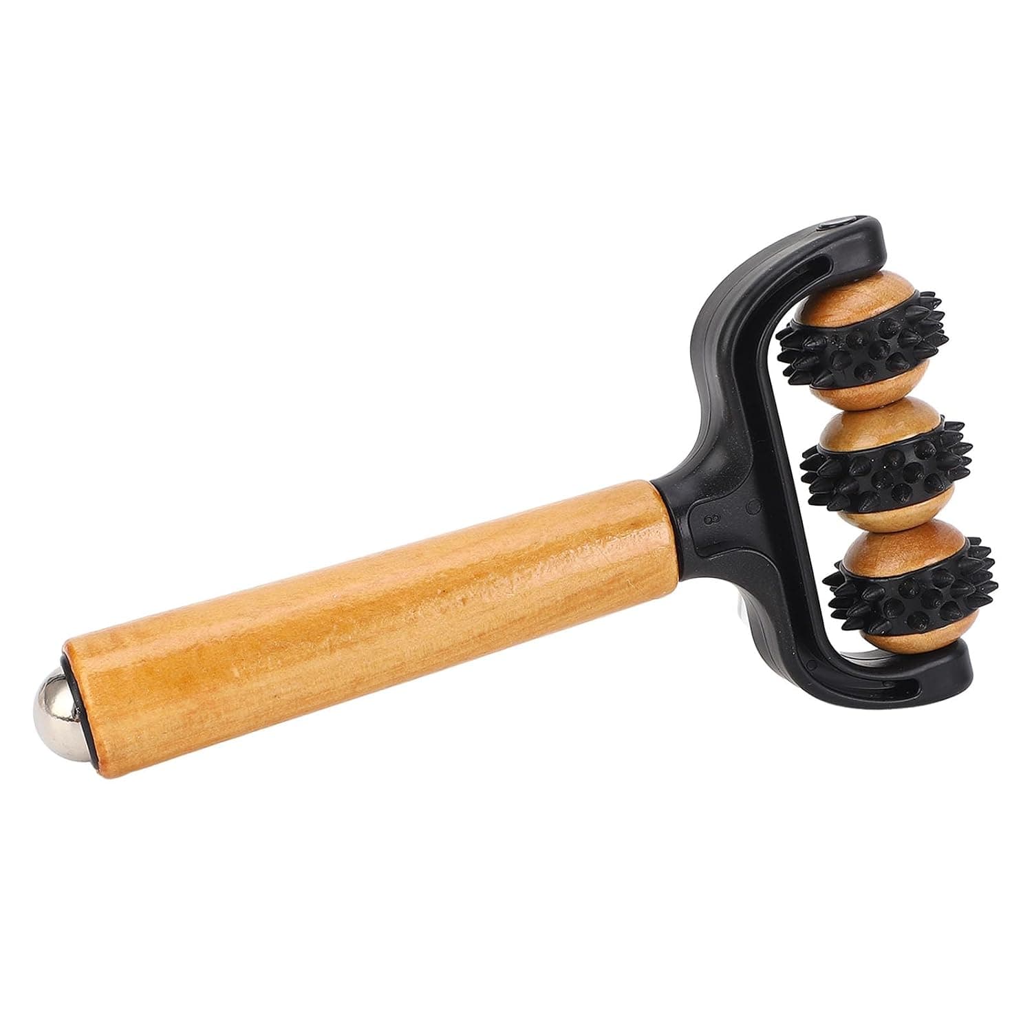 Cryfokt Handheld Massage Roller Tool Ergonomic Design for Home Office Relaxation Wooden 3 Wheel Spiky Roller