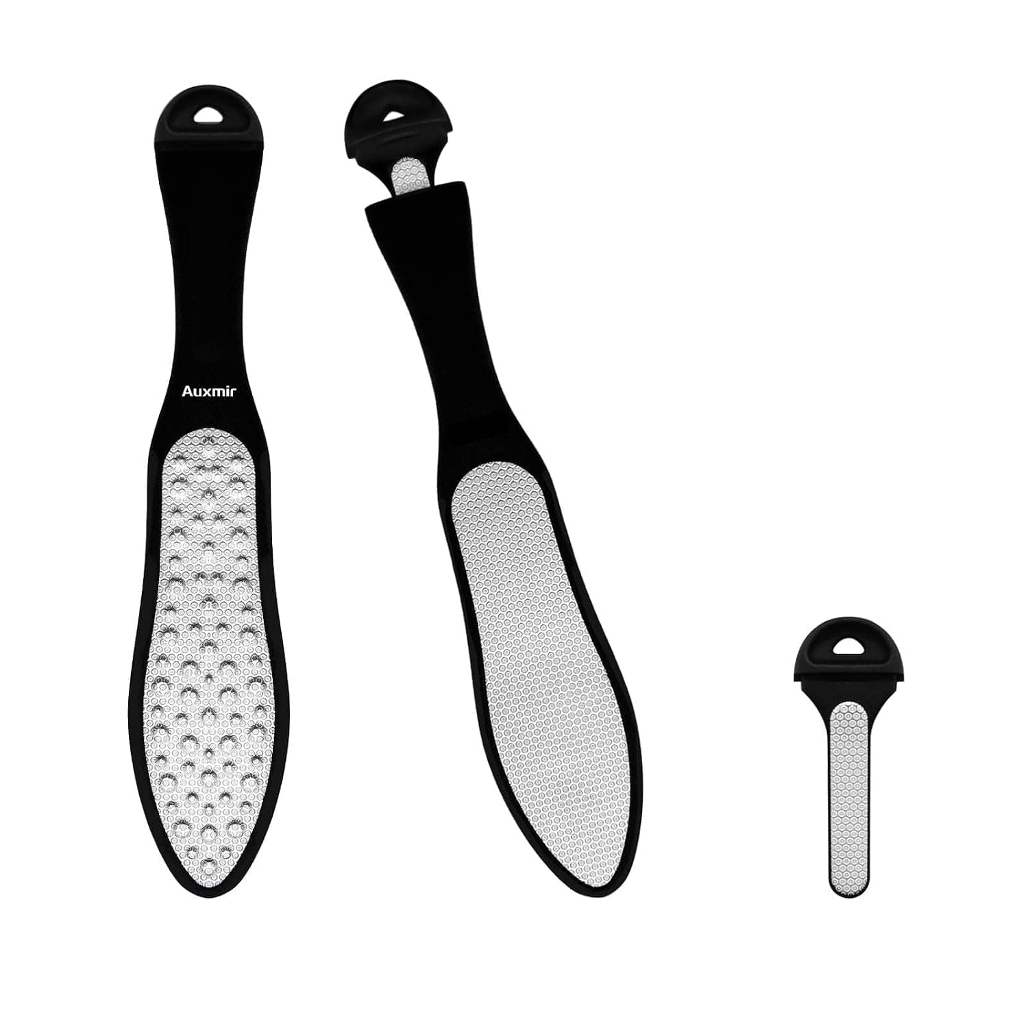 Auxmir Foot File, Stainless Steel Pedicure Tool, Professional Hard Skin Remover Set for Foot Care, 3 in 1 Double Sided Callus Rasp Files for Dry &Wet feet, Waterproof and Easy to Clean, Round