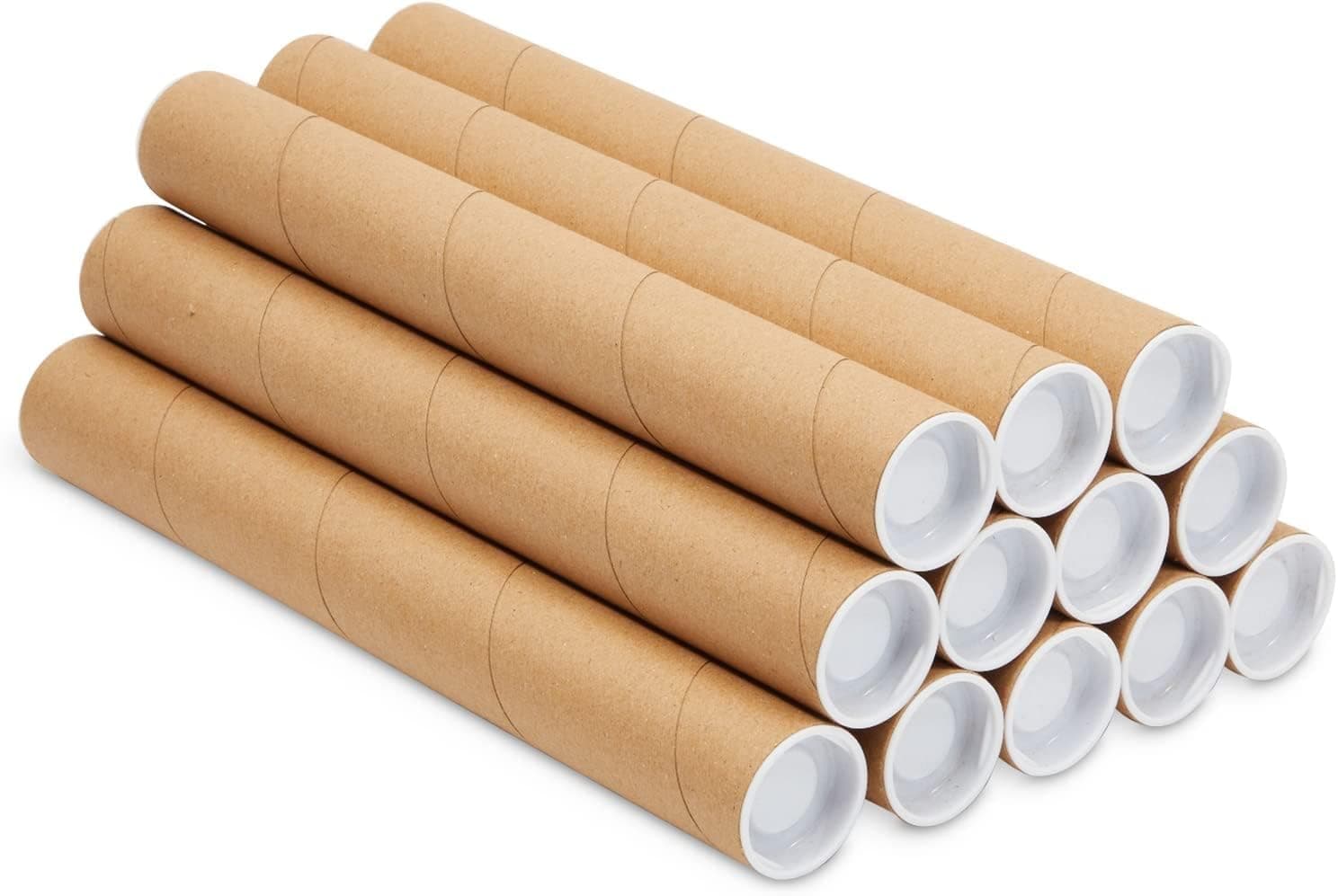 jaffiust Mailing Tubes - Secure Poster Storage - Art & Blueprint Tube Organizer - Versatile Document Organizer - 1.5 x 12 in, Pack of 12, Brown (2*15 in)