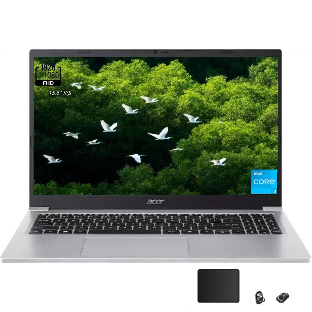 acer Aspire Lite 15 Laptop, 15.6" FHD(1920 x 1080) IPS Display, Intel 3 Series 1-N350, 8-core, Intel Graphics, 8GB Onboard, 256GB PCIe SSD, Windows 11 Home in S Mode, Light Silver, TWE Accessories