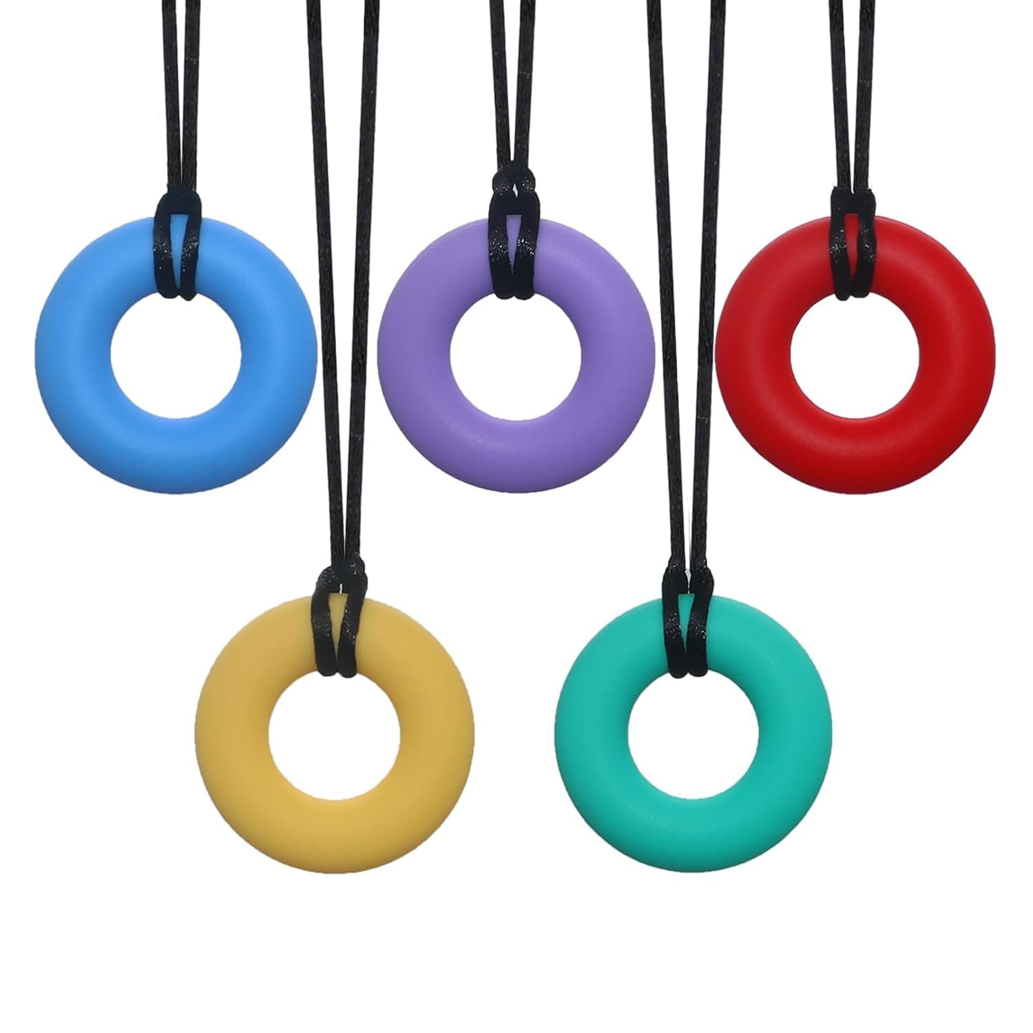 5 Pack Silicone Bubblegum Necklace Donut Shape Sensory Chew Toys for Children with Autism, ADHD and Biting Needs, Chew Toys for Autistic Babies and Toddlers, Adults