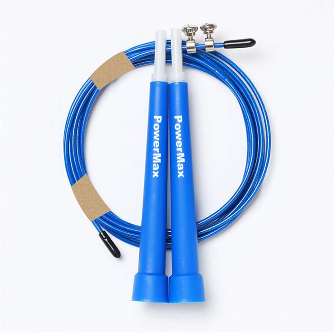 PowerMax Fitness JP-2 (Blue) Exercise Speed Jump Rope with Adjustable Cable, Anti-Slip Aluminium Handles, Workout Skipping Rope for Men, Women & Kids