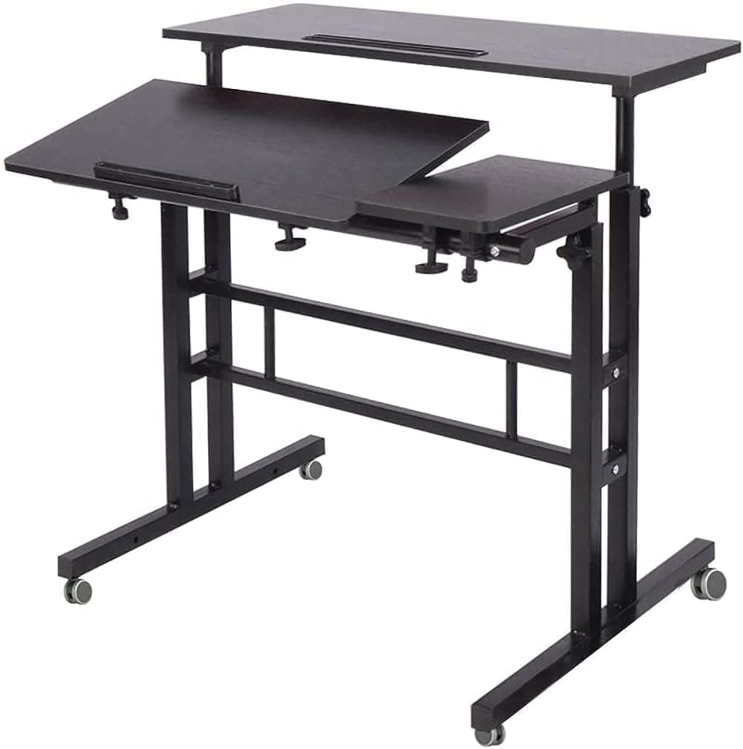 Sky-Touch Mobile Standing Desk, Height Adjustable Sit Stand Mobile Laptop Computer Tablet, Home Office Desk with Wheels for Computer Workstation, Brown, SK3C3001-stand table