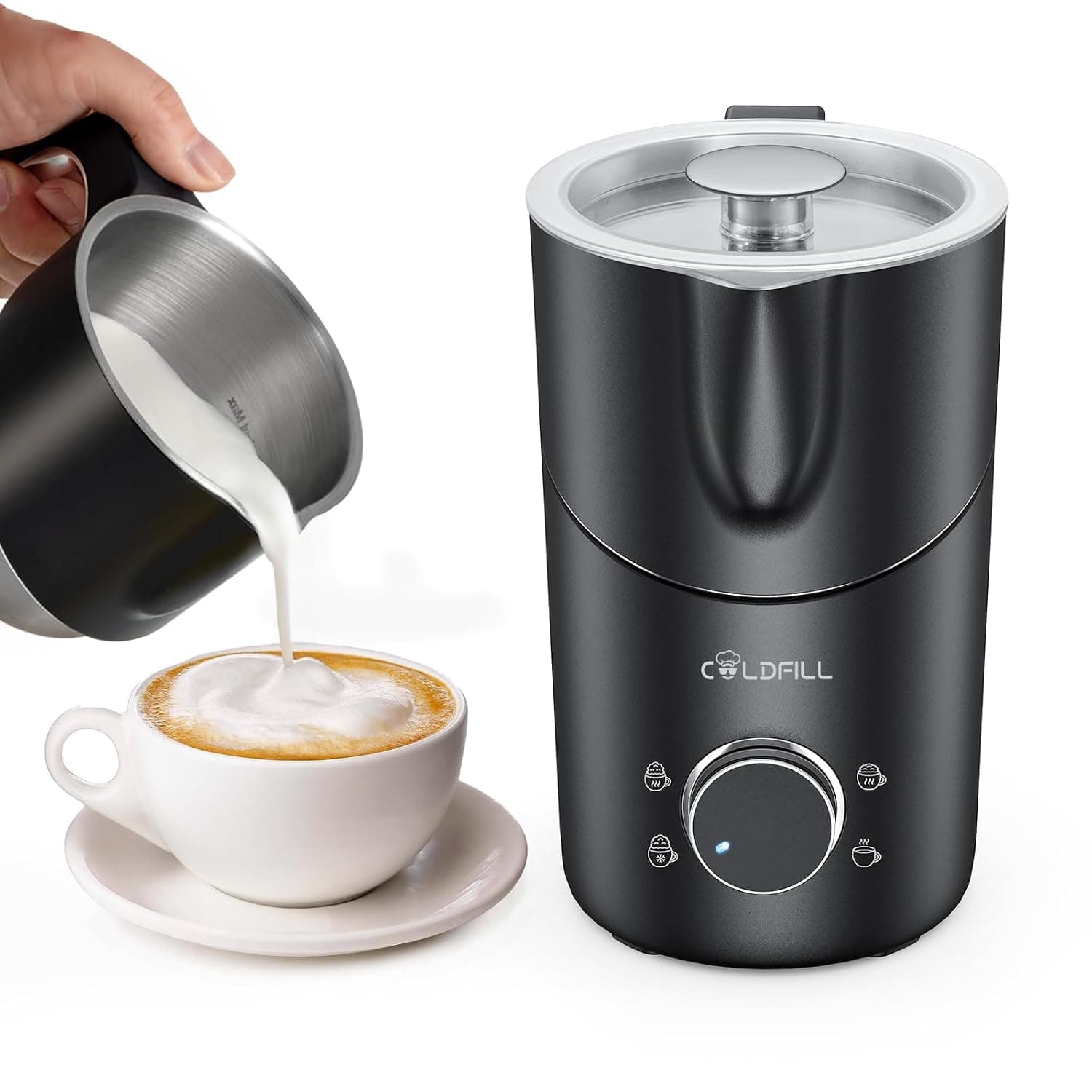 Milk Frother Electric 400ml, 8 in 1 Hot & Cold Milk Steamer for Cappuccino, Latte & Oat Milk, Café-Style Smooth Froth at Home, Stainless Steel Removable Jug Dishwasher Safe, Ideal for Family Use