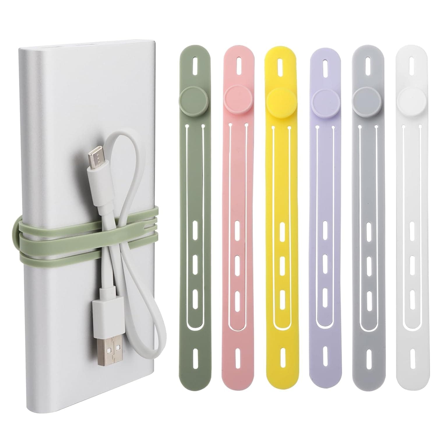 6-Pack Silicone Colorful Cable Ties & Travel Charger Organizer - Portable Lightweight Travel Accessory for USB Charger Cable and Power Bank Management (6 Colors 6 Pack)