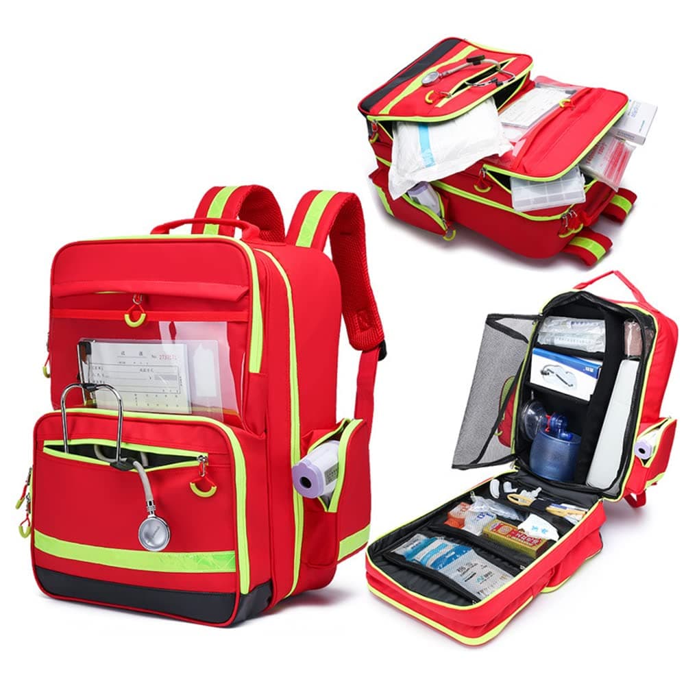 Compact First Aid Kit Lightweight Trauma Kit Reflective Design, with Labeled Compartments for Boat Car Camping Hiking Travel & Backpacking