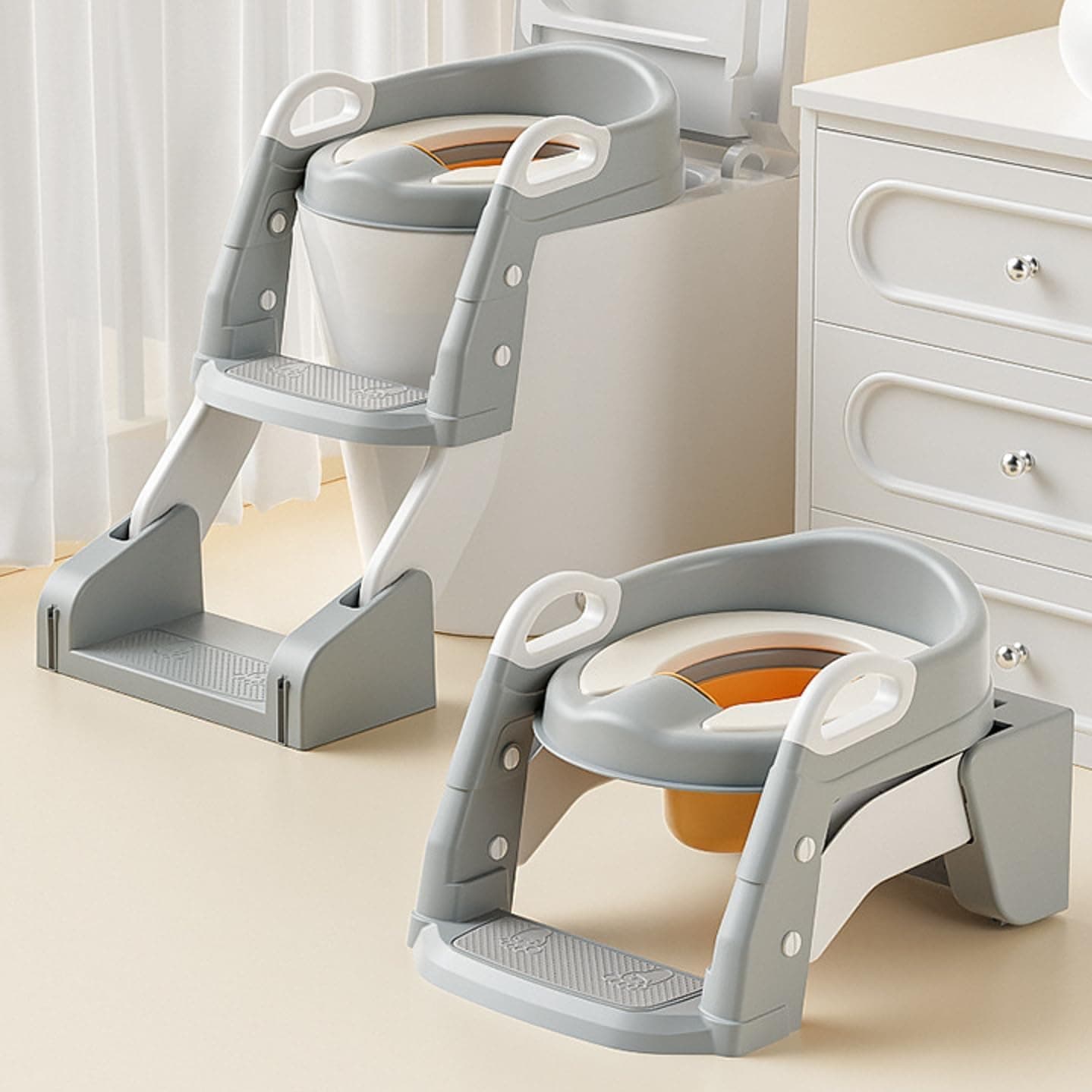 U HOOME Kids Potty Training Seat,3 in 1 Foldable Toddler Toilet Seat with Non-Slip Ladder,Plash Guard Potty Seat(INCL 1*URINAL, WORKS AS POTTY SEAT OR TOILET LADDER) for Kids Boys Girls (Grey)