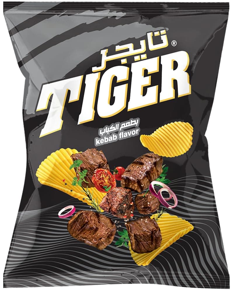 Tiger Super Jumbo Kebab Flavor Potato Chips – Grilled Kebab Snack – Family Size Savory Treat Halal Chips – 150g Bag
