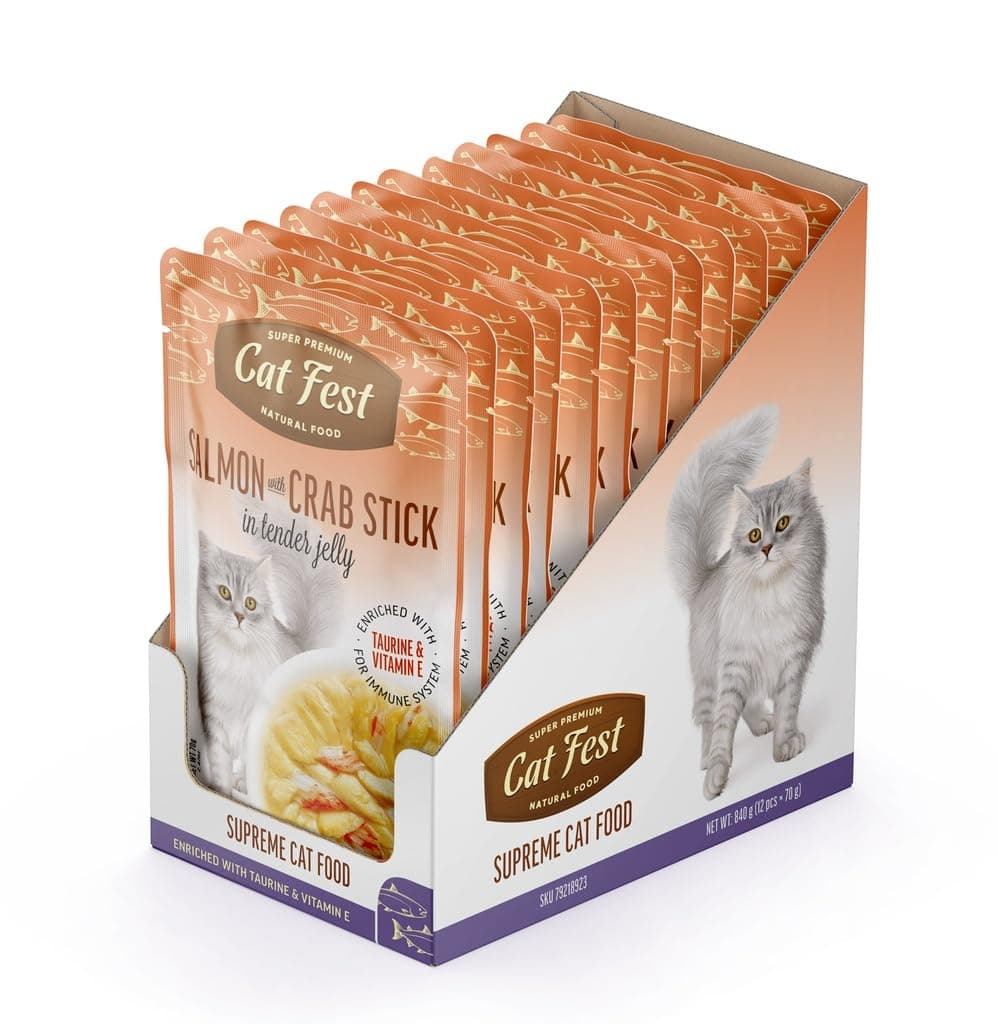 Cat Fest Salmon With Crab Stick In Tender Jelly For Cats 70gx12pcs