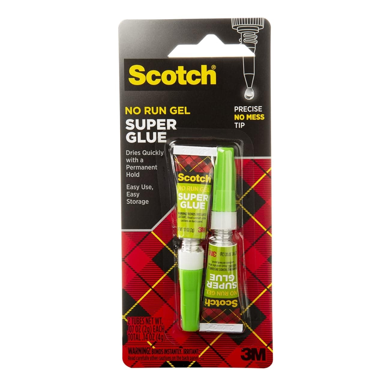 Scotch Super Glue Gel 0.7 oz (2gr.) per Tube | Clear color | Strong Adhesion | Instant Bonding | Glue Liquid with Precision Applicator | All purpose | Fast Drying | Super Glue | 2 tubes/pack