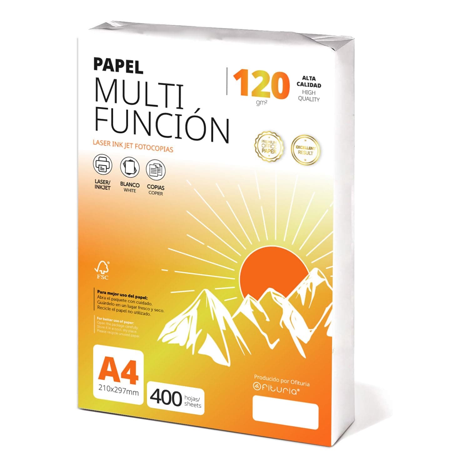 Ofituria A4 Copier Paper 120gsm 400 Sheets Multipurpose Paper for Laser and Inkjet Printers, Copiers, Office Supplies, School Supplies, Pack of 400 Sheets, 120g