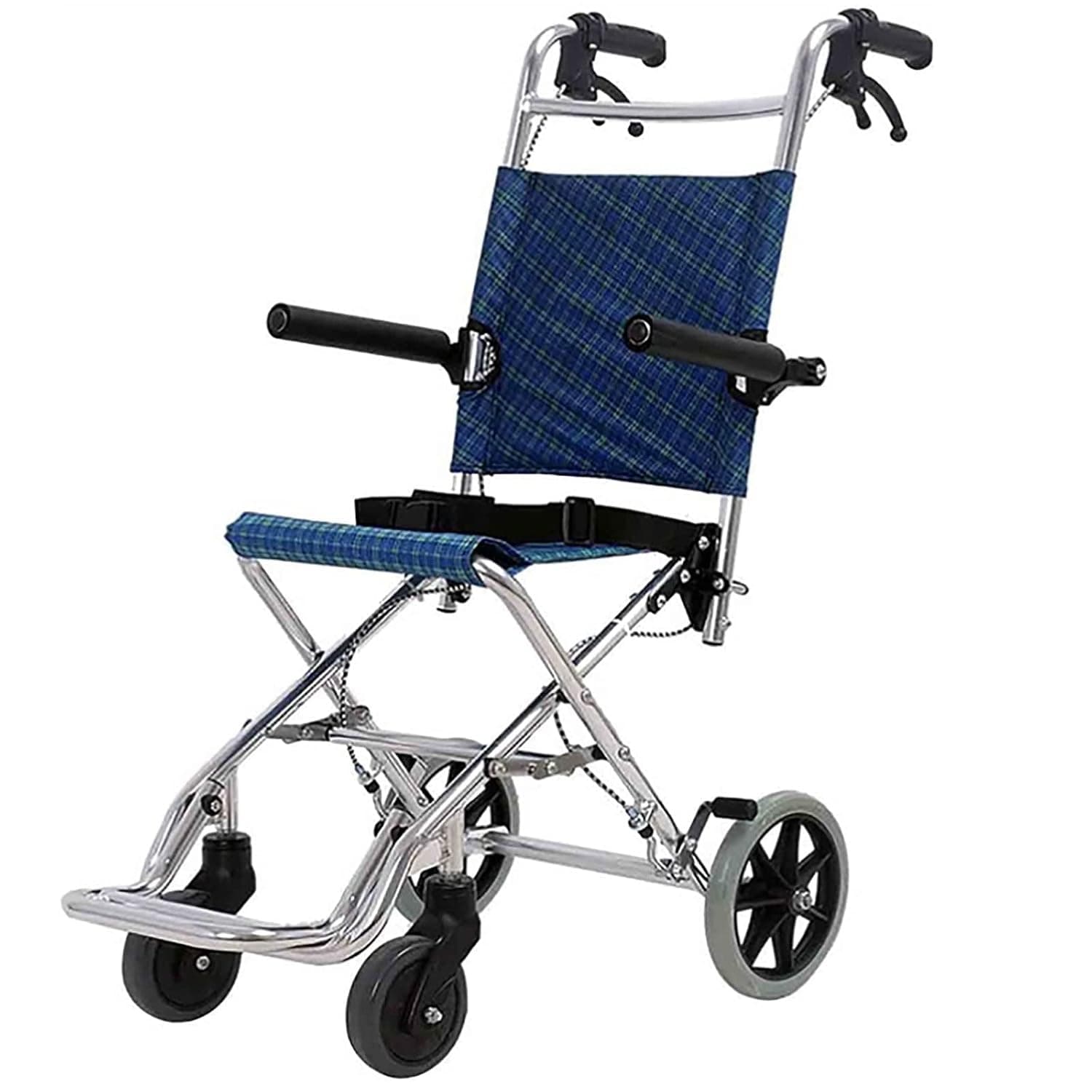 PEAMAN Lightweight Aluminium Wheelchair, Small Folding Trolley Frame Ultra Mobility Device with Flip Up Armrests and Seat Belt-Weighs Only 6kg