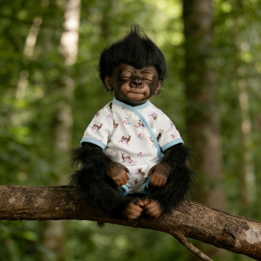 Pinky Reborn 18 Inch Reborn Monkey Doll Closed Eyes Rooted Hair Cloth Body | Reborn Animal Doll, Handmade Collectible Toy, Suitable For Leisure Display And Hobby Collection