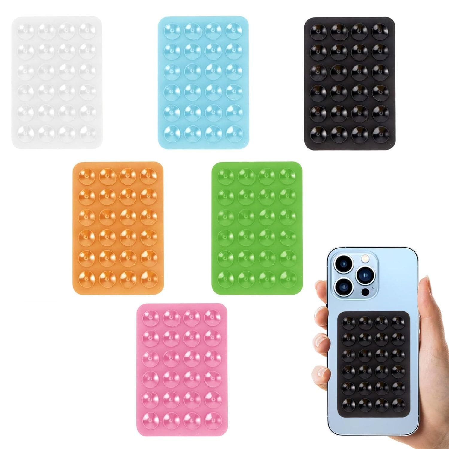 غوودرن حامل موبايل بقاعدة تثبيت بالشفط من السيليكون مضاد للانزلاق بدون استخدام اليدين 6 قطع لاصق يثبت على مراة الاستحمام والسيارة لالتقاط صور السيلفي والفيديو - لون ايه زجاج