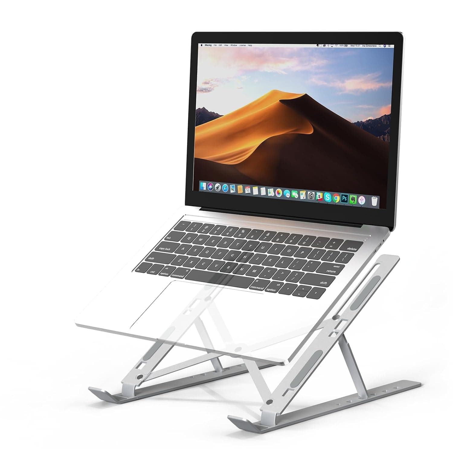 PHOCAR Portable Laptop Stand for Desk with 6 Adjustable Angles, Ergonomic, Anti-slip & Anti-scratch, Aluminum Foldable MacBook Stand Compatible with MacBook Air, Pro, and All 13" to 15.7" Laptops