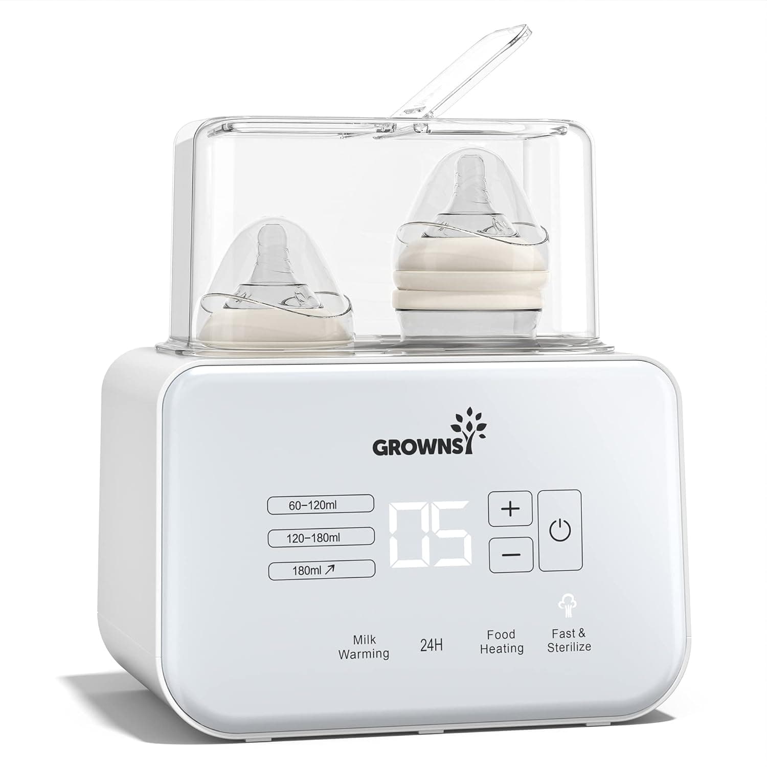 GROWNSY Double Baby Bottle Warmer, 9-in-1 Steriliser with 24H Keep Warm | Sterilising Function, Defrosting & Baby Food Warmer with Precise Temperature Control, Auto Shut-off, LCD Display, BPA-Free
