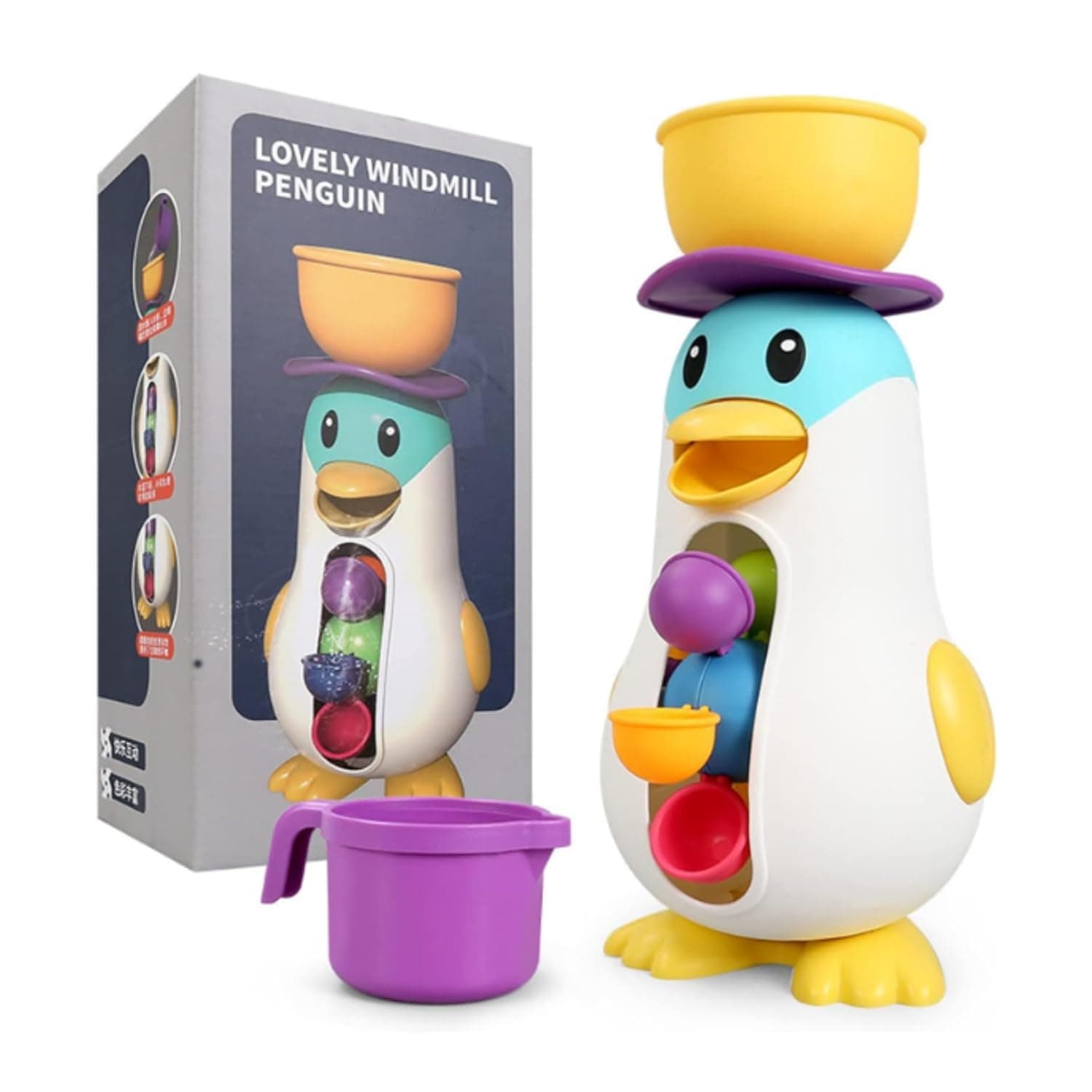 Andanna Penguin Bath Toy with Waterwheel, BPA Free, Strong Suction Cups, No Battery Required, for Toddlers Ducky Penguin Waterwheel Bath Toys for Boys Girls Preschool, Durable and Interactive Parent