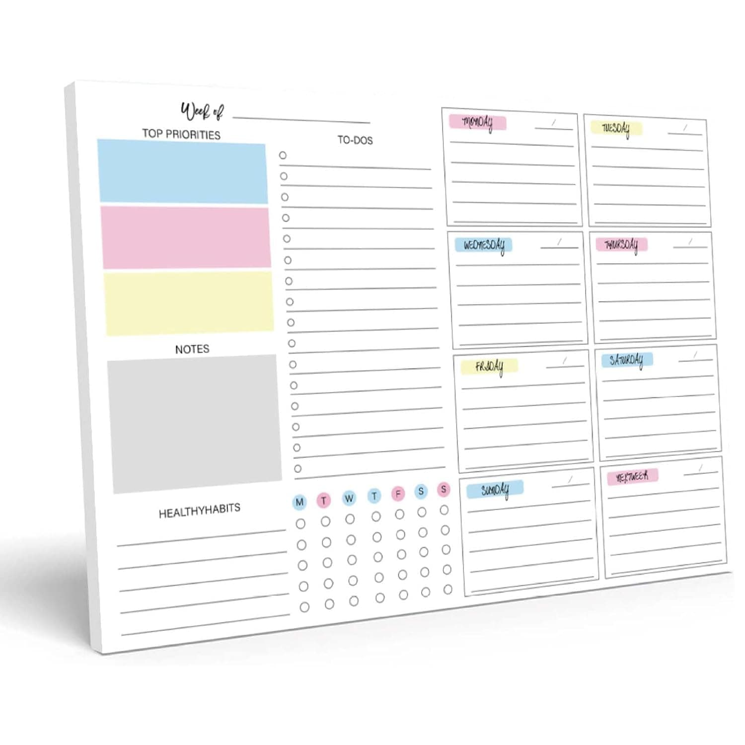 ALMEKAQUZ Weekly Planner Pad Colorful Tear Away Scheduling Sheets