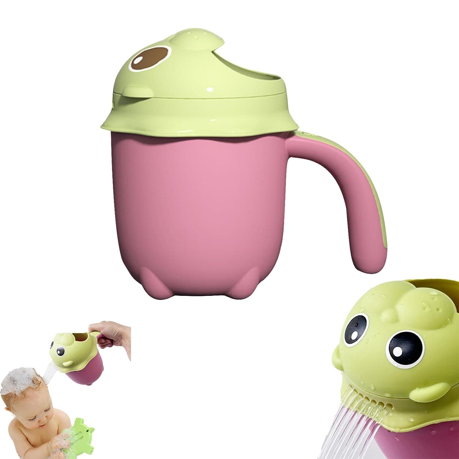 Baby Bath Rinse Cup, 22.9 OZ Cute Animal Waterfall Rinser Newborn Wash Hair Cup Shower Supply Control The Flow Rinser Baby Baby Bath Rinse Cup Bath Cup for rinsing Hair (Pink, 15.8cm*14.4cm)