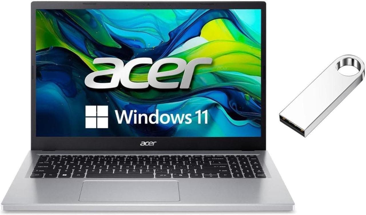 acer Aspire Go 15.6 FHD IPS Slim Laptop |Intel Core i3-N305 | Intel UHD Graphics | Wi-Fi 6 | Silver | 8GB RAM DDR5 | 128GB SSD | Windows 11 S | Bundle with 64GB USB Flash Drive