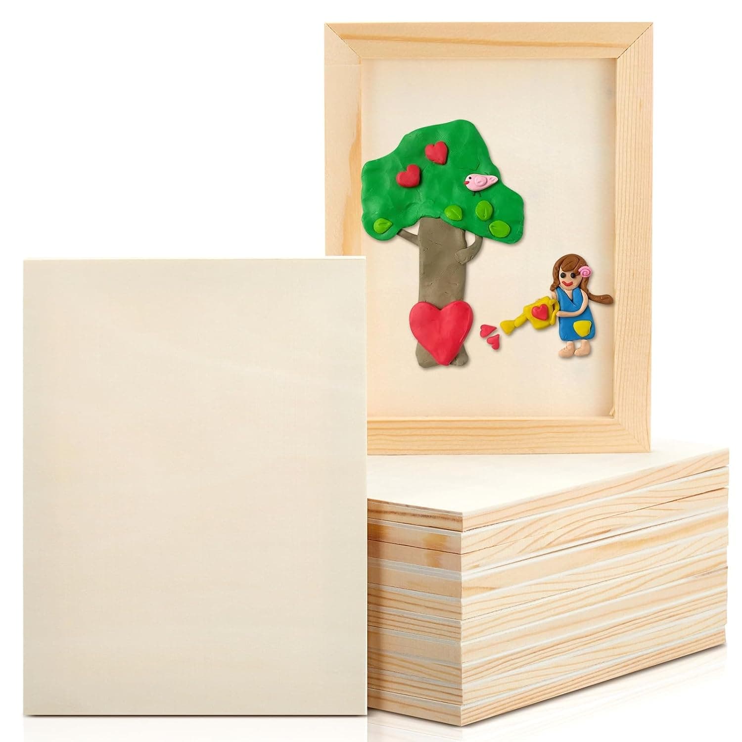 6 Pcs Pine Wood Panel Boards, Unfinished Square Wood Panels Painting Panel Boards for Crafts Paint DIY Drawing Pouring Art Projects(15 x 20 cm)