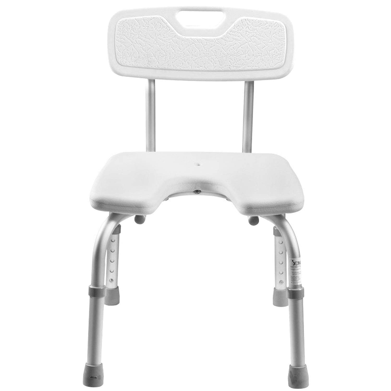 DMI Bath and Shower Chair with Back Support Made of Heavy Duty Non Slip Aluminum Body with Plastic Seat Holding Weight Capacity up to 250 Pounds and Adjustable Height, Tool Free, Black