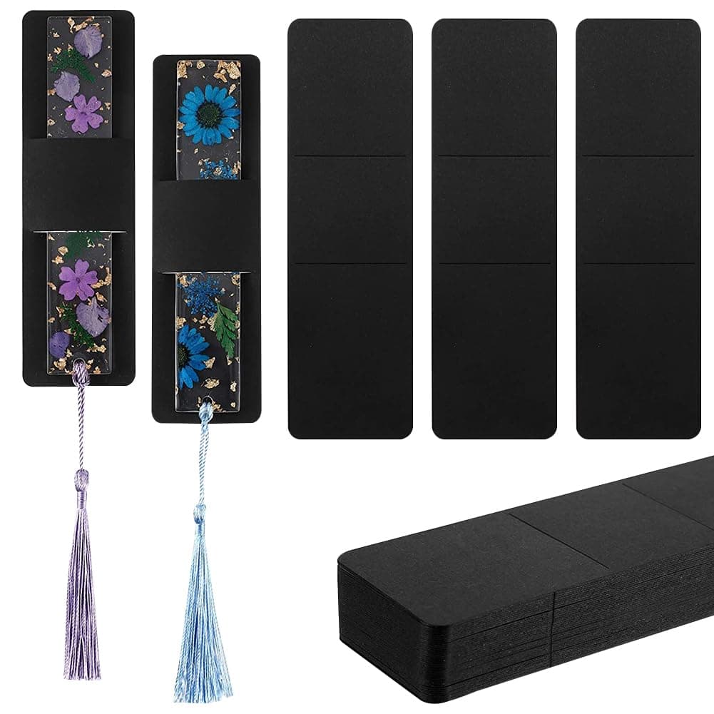 50 Pcs Kraft Bookmark Sleeves Resin Bookmark Holder Blank Bookmark Covers Display Cards Bookmarks Cardstock Bookmarks Gift Tags for Bookmark Gift Wrapping Black