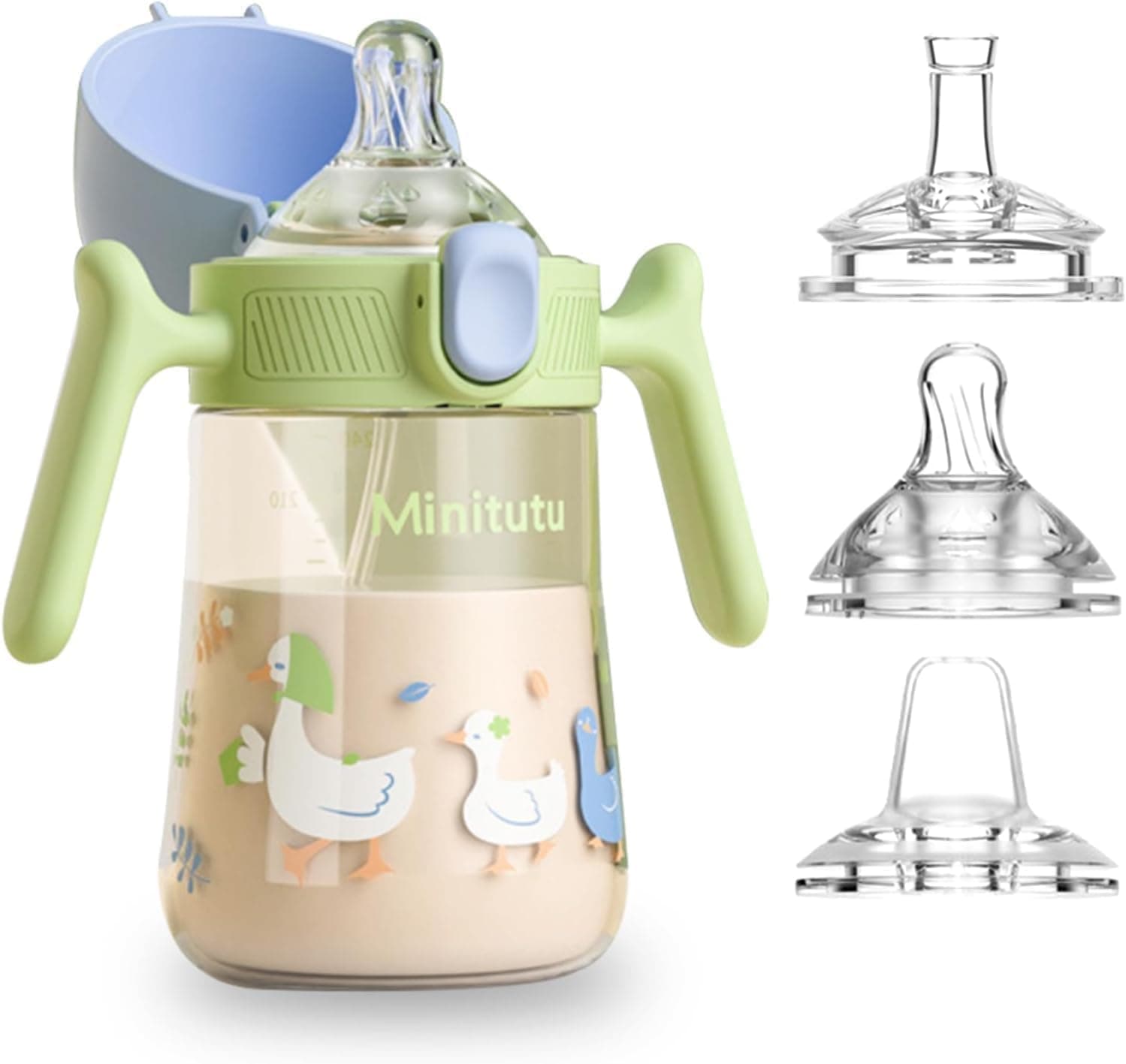 Baby Sippy Cup 240ml with Weighted Straw, 3-in-1 Spill-Proof & Leak-Proof Sippy Cup for Toddlers, BPA-Free Soft Silicone Spout with Handles – كوب أطفال مضاد للتسرب مع شفاط سيليكون ومقبض (Green)