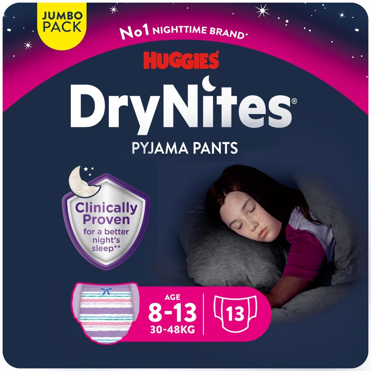 Huggies DryNites Pyjama Pants For Girls Normal Age 8-13 (30-48 KG) 13 Pants
