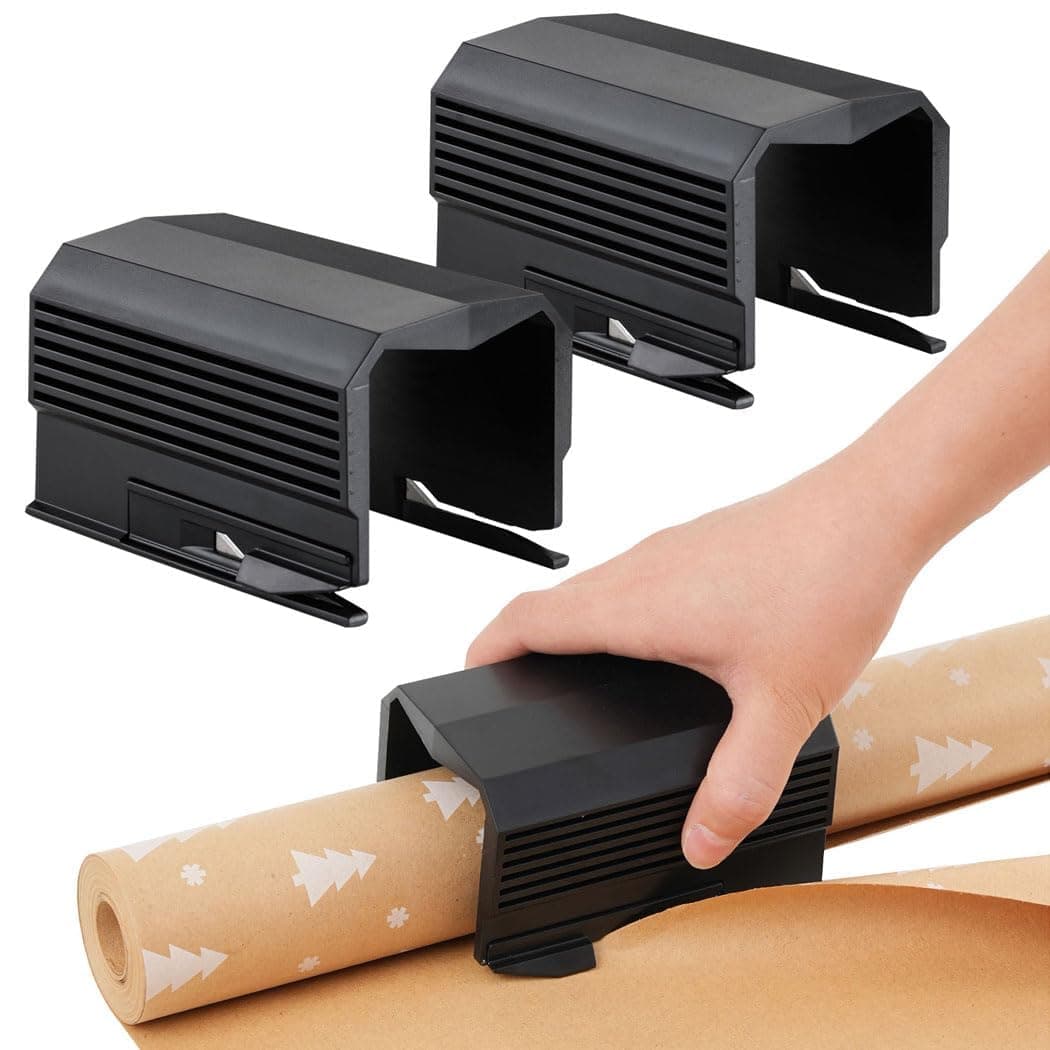 2PC Wrapping Paper Cutter Christmas Paper Roll Cutters Paper Cutter Slider Tool Set Christmas Gift Packing Wrapping Cutting Supplies for Crafting Birthday Gifts Wrap Rolls (2PC BLACK)