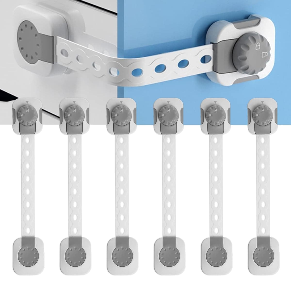 ECVV 6-Pack Child Safety Locks Baby Safety Latches, Child Proof Cabinet Latches Adjustable Double Button Baby Locks to Drawer Door Fridge Oven Toilet