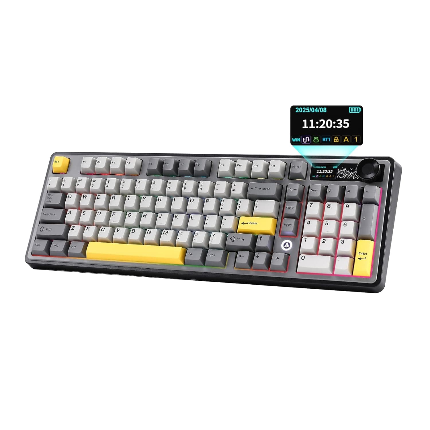 AJAZZ AK980 Wireless Keyboard with Smart Display & Knob,98% Mechanical Keyboard Tri-Mode BT/2.4G/USB-C, Hot Swappable, PBT Keycaps, with RGB Light for Win & Mac(Black,Murad Switch)