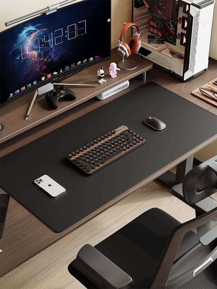 Dual Sided Leather Desk Mat, Non-Slip PU Leather Large Mouse Pad, Waterproof Desk Mat for Home Office and Decor(23.6" x 11.8" Black)