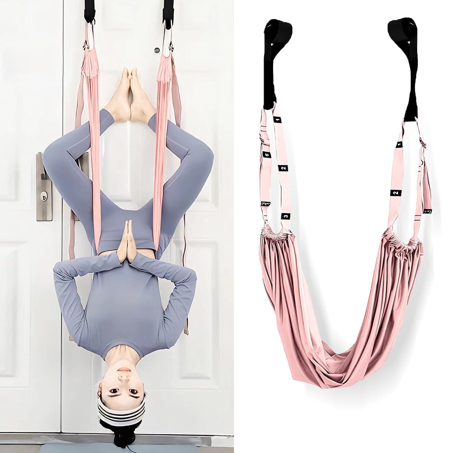 Leg Stretcher Strap with Door Anchor, Yoga Stretching Rope for Backbend Training, Flexibility Equipment for Fitness Gymnastics Dance and Aerial Ballet, Pink