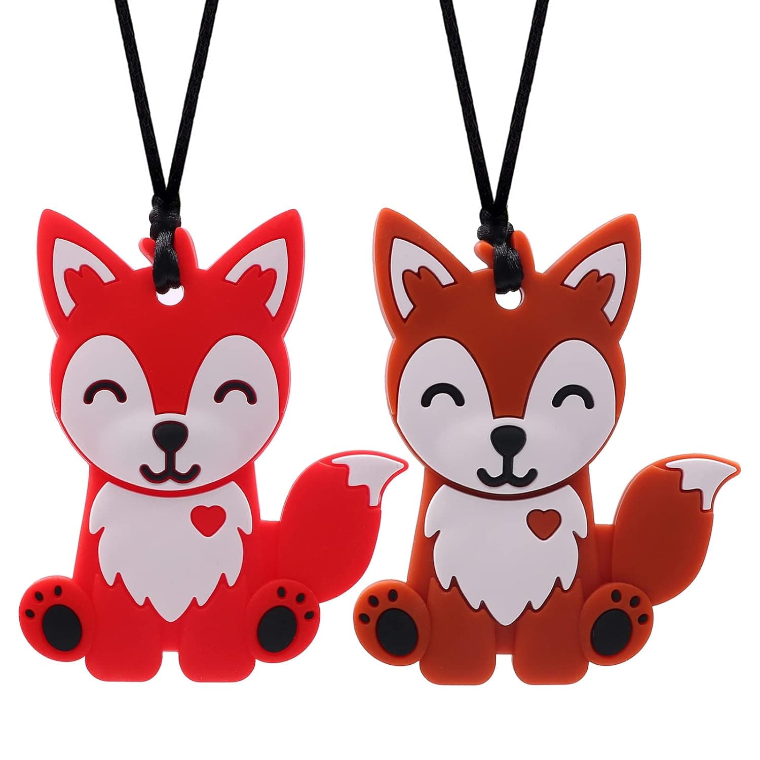 Chew Necklaces for Sensory Kids Boys and Girls, 2 Pack Fox Silicone Chewy Toys for Autism, ADHD, SPD, Chewy Oral Motor Chewing Toy for Adults