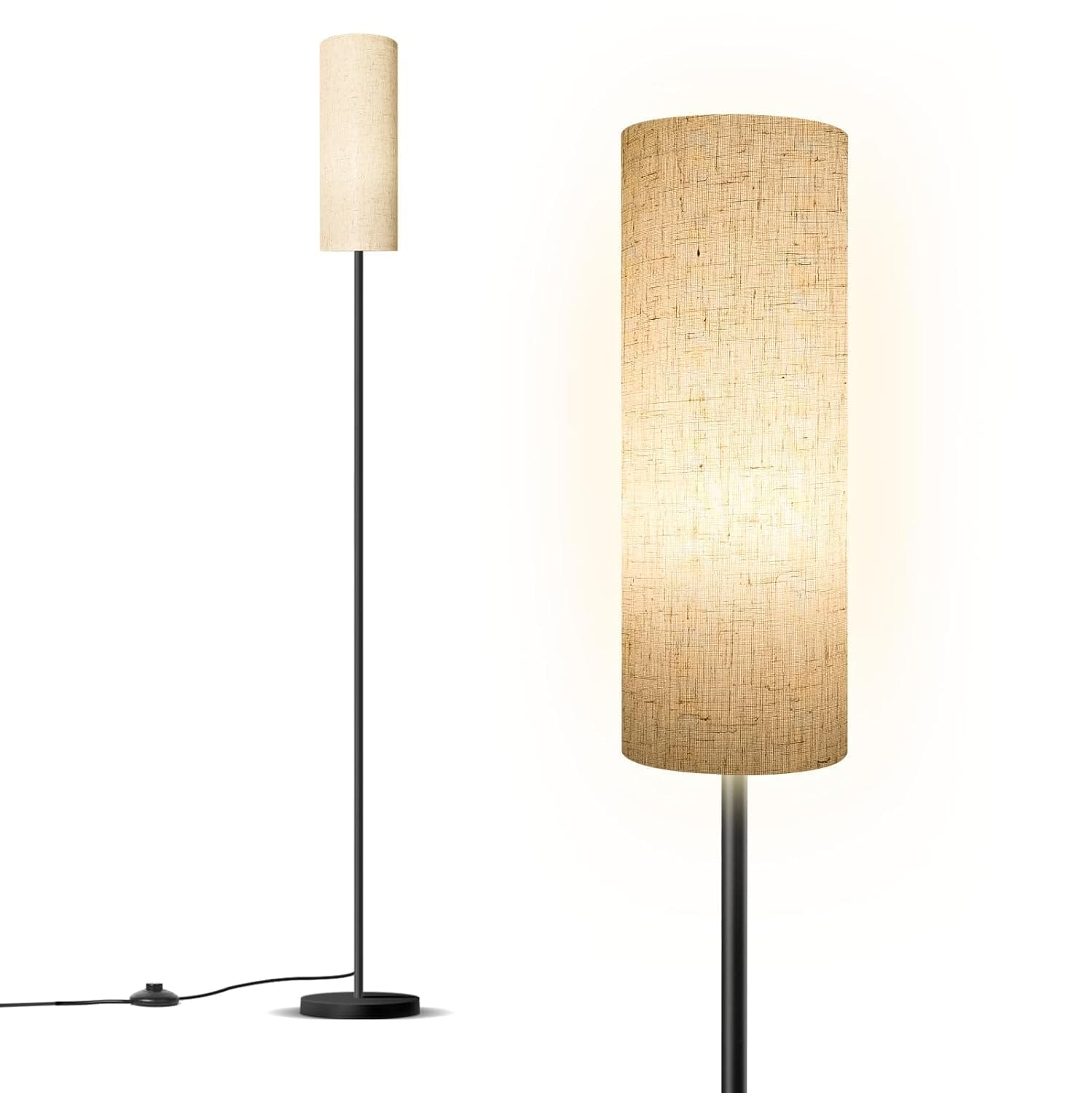 Baytion Floor Lamp for Living Room, Stand Up Lamp with Foot Switch & Linen Lampshade, Aesthetic Floor Lamps with 3 Color Temperature for Bedroom, Bright Black Pole Standing Lamps (LD01-SA)