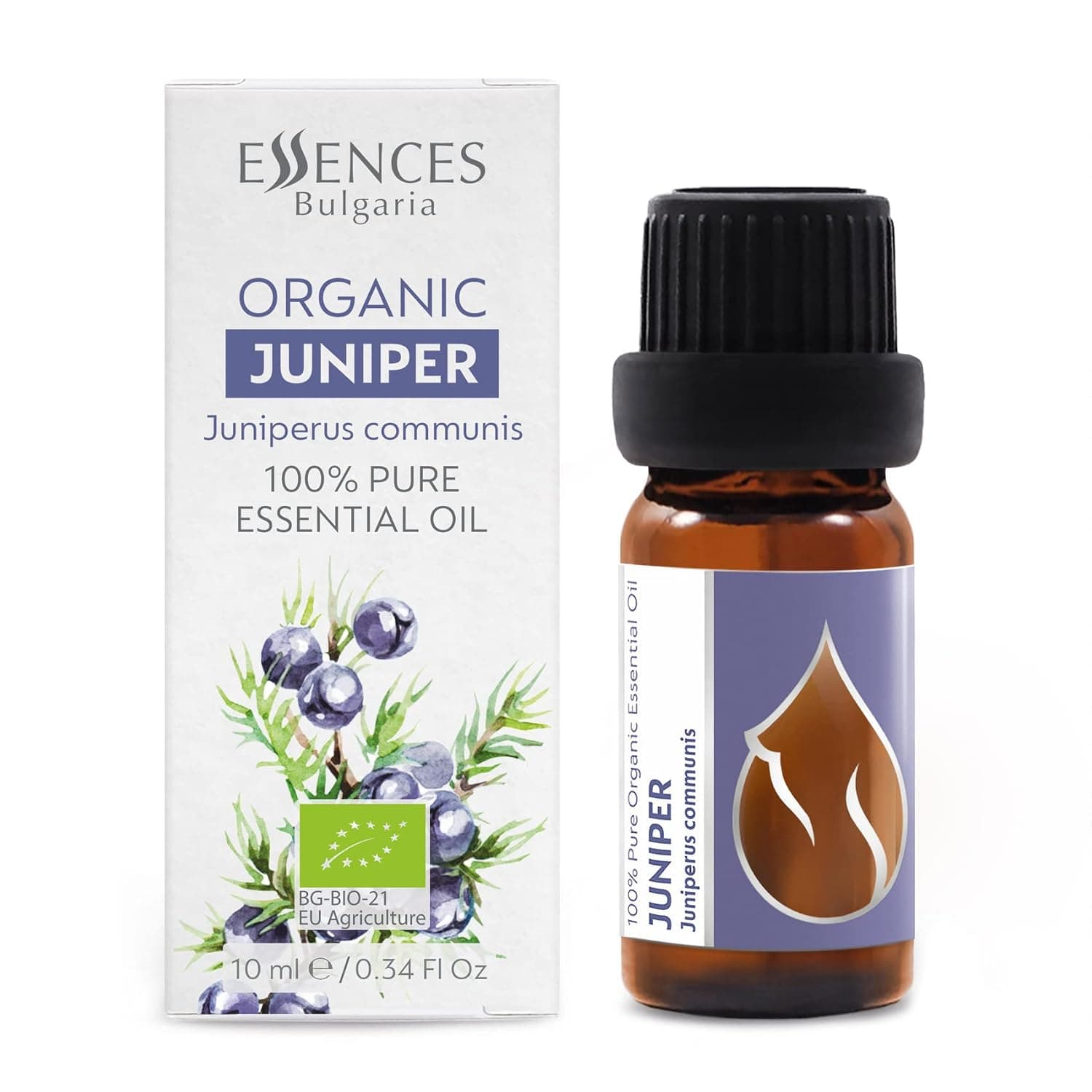 Essences Bulgaria Organic Juniper Essential Oil 1/3 Fl Oz | 10ml | Juniperus communis | 100% Pure and Natural | Undiluted | Therapeutic Grade | Family Owned Farm | Steam-Distilled | Non-GMO