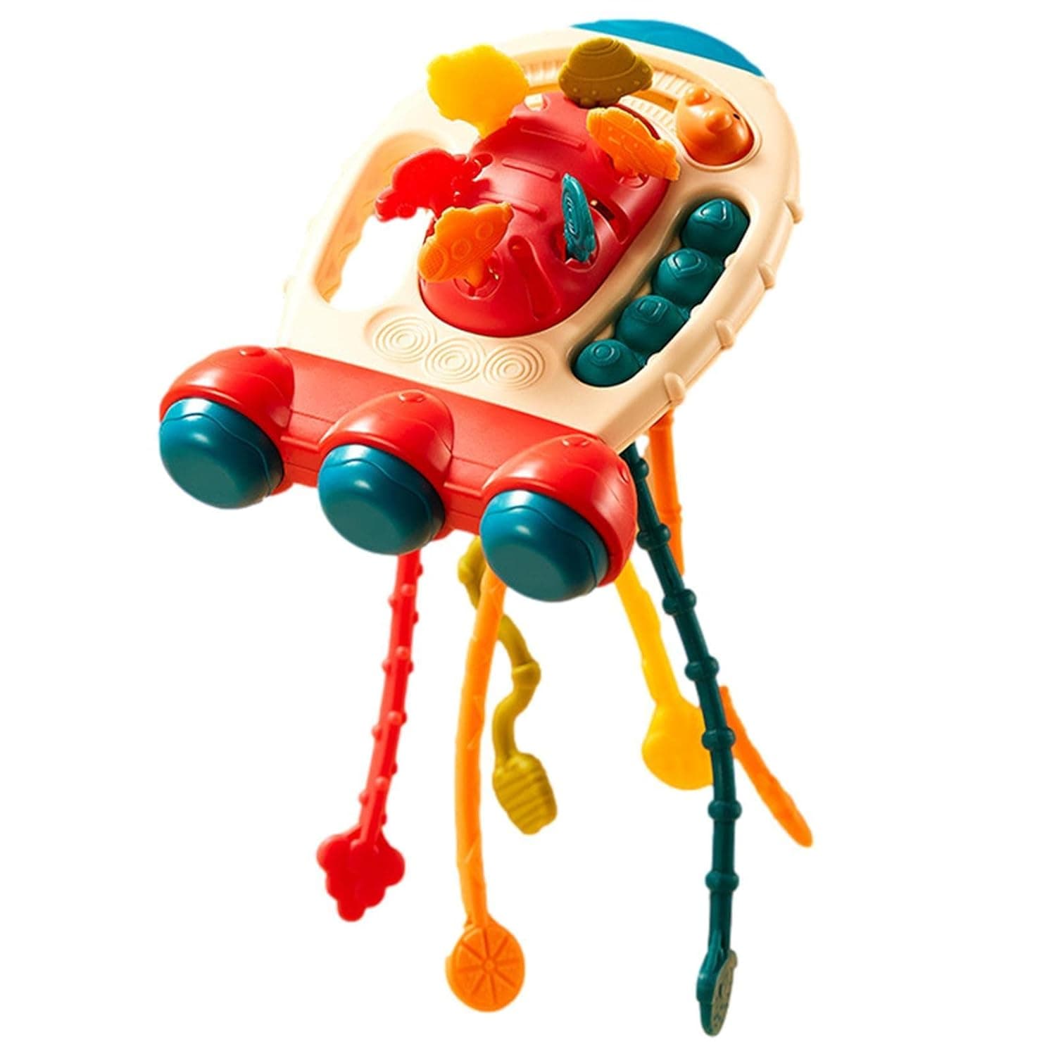 Sensory Toys Pull String | Baby Rocket Montessori Toys | Food-Grade Sensory Teething Toys, Motor Skills, Tactile Stimulation, Gifts for Infants Toddlers Boys Girls