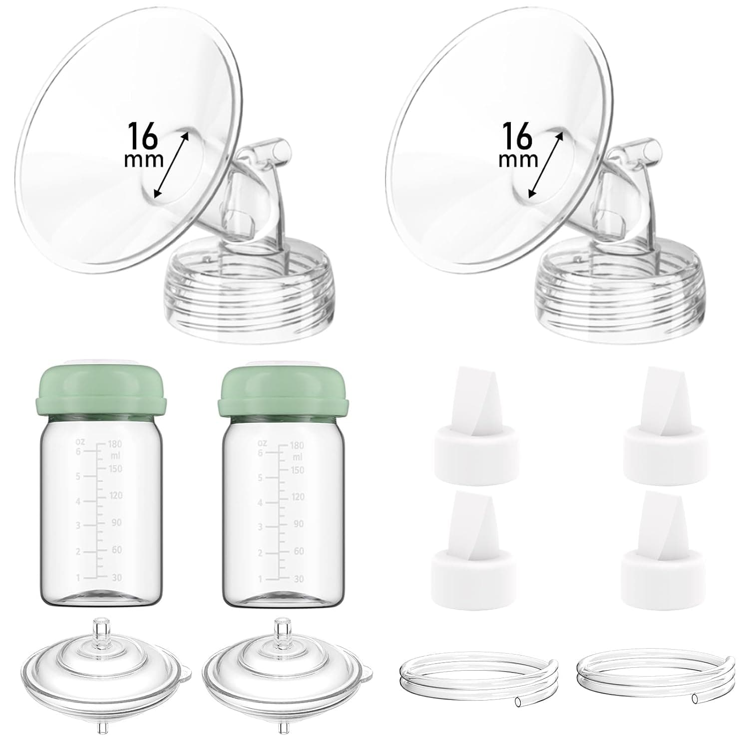 Breast Pump Parts Compatible with Spectra S1/S2/9 Plus/Synergy Gold, Full Set Replacement Parts for Spectra Include 16mm Flange, Duckbill Valve, Backflow Protector, Tubing, Bottle, Not Original Parts