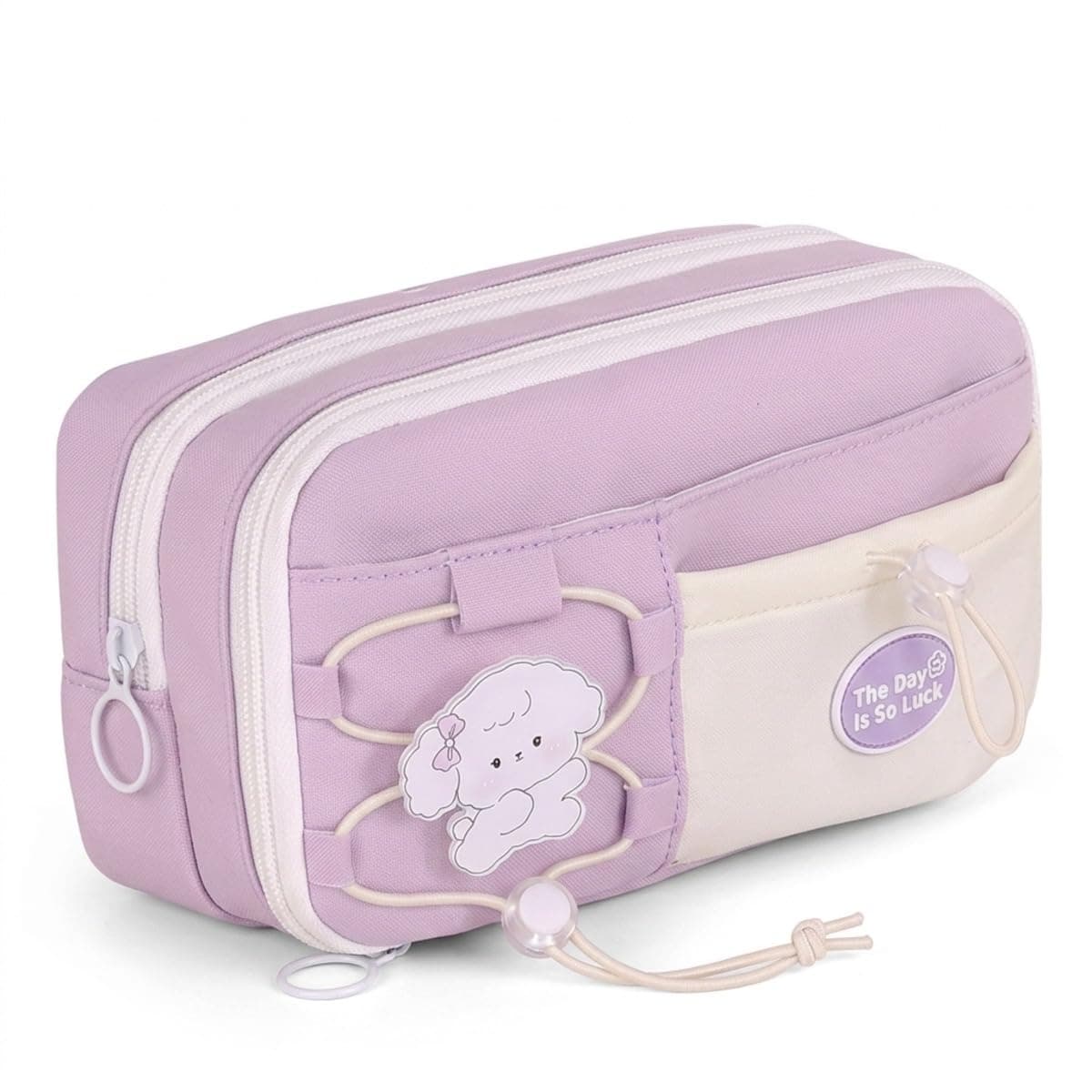Waterproof Nylon Pencil Bag, 9 Layer Partition Drawstring Stationery Pouch, 20.5×9×11cm, Acrylic Pin Wear Resistant Portable Pen Case for School Office Sundries Backpack Storage, Taro Purple