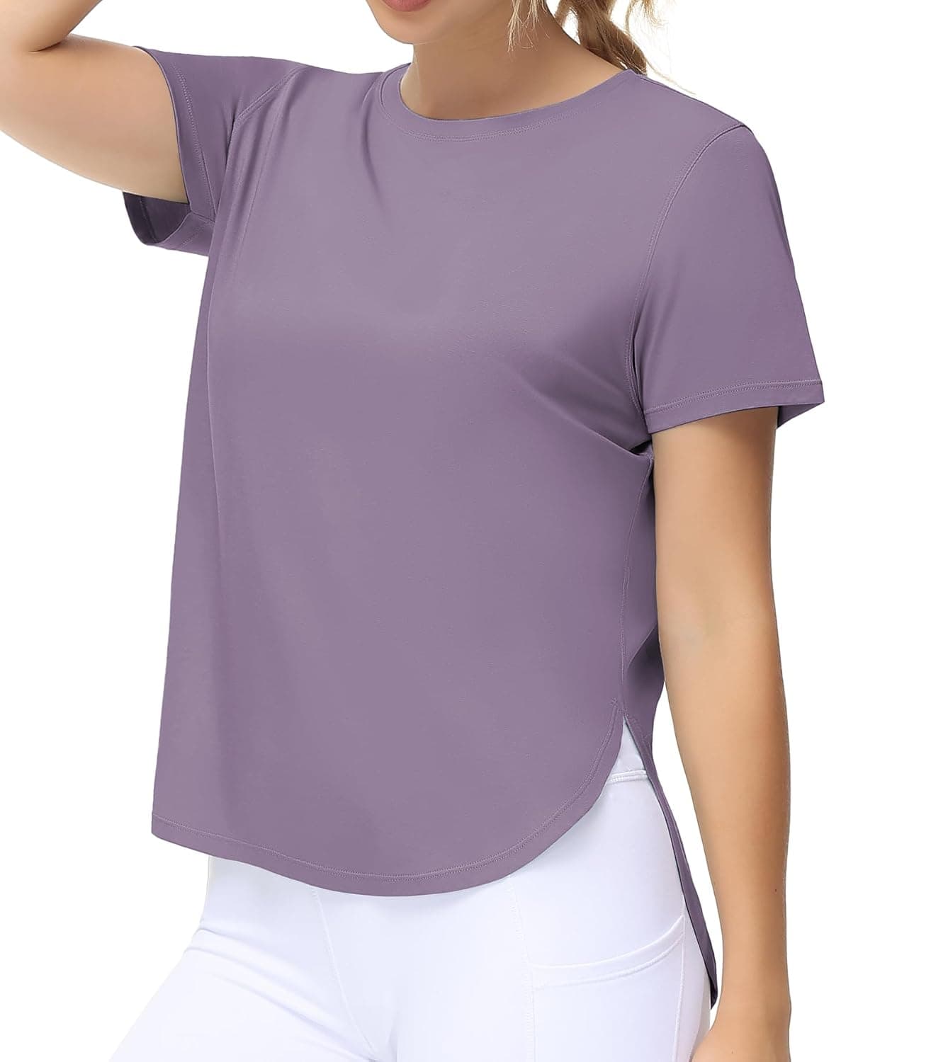 THE GYM PEOPLE Women's Split Hem Workout T-Shirts Loose Fit Basic Tee Tops
