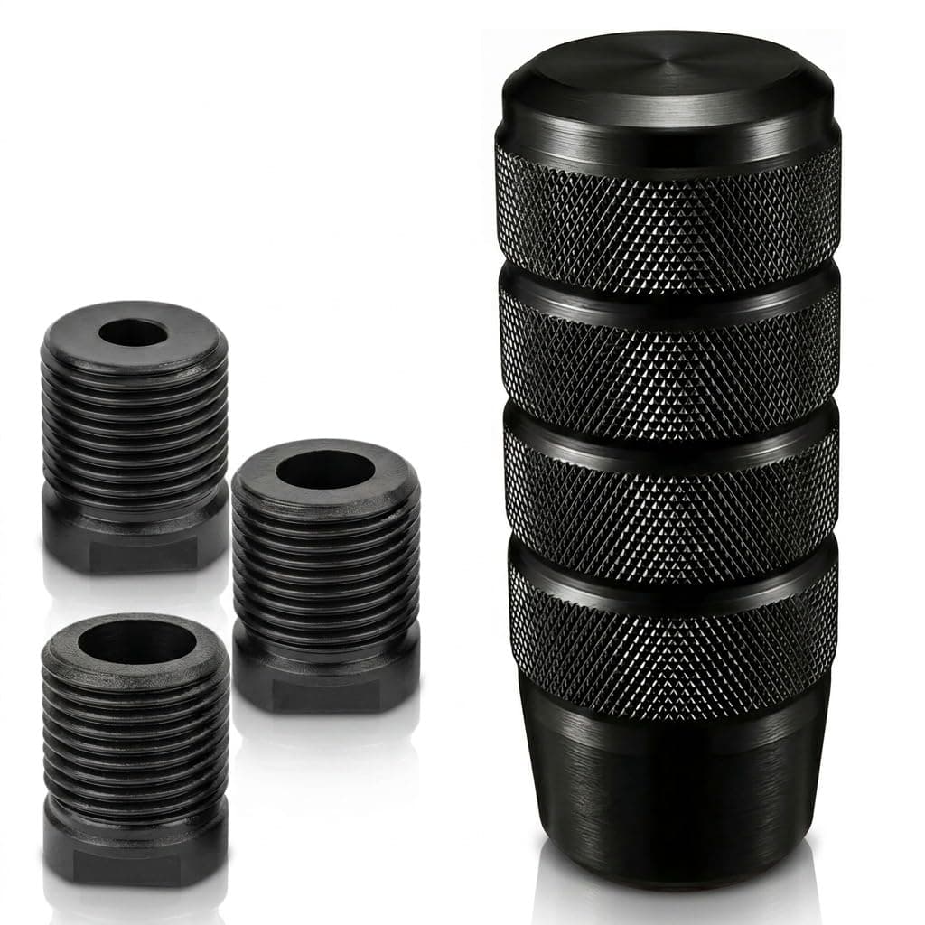 Shifter Knob, 3.78" Aluminum Weighted Car Gear Shift knobs Fit Universal Manual Transmission Vehicle with 3 Threaded Adapters M8 M10 M12 x 1.25 (Black)