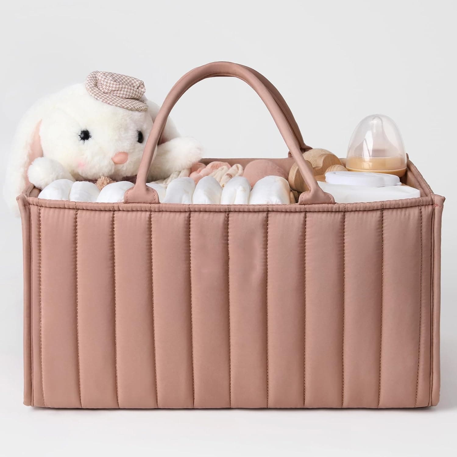 Baby Diaper Caddy Organizer, Stylish Storage Basket for Newborn Essentials and Diaper Station, Gift for Baby Shower and Registry Must-Have (Blush Pink)