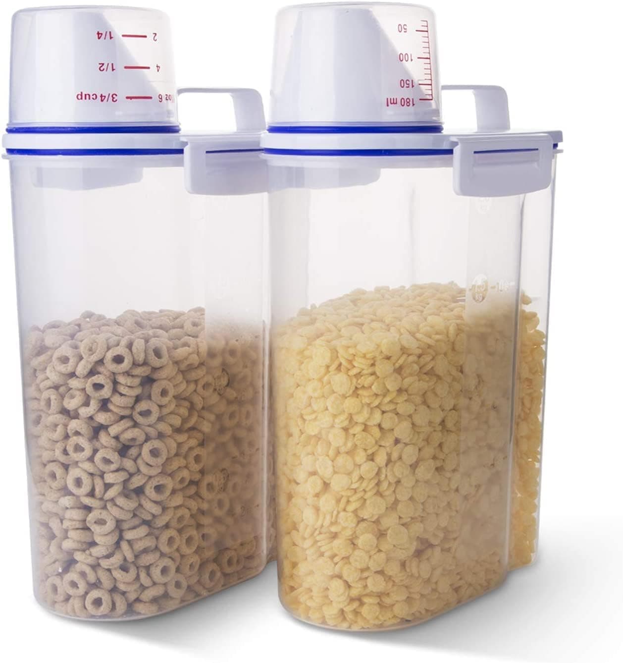 HOME ZONE Set of 2-2 Kg Rice Container with Measuring Cup & Pour Spout, Kitchen Plastic Airtight Container for Cereal, Grain, Flour, Sugar, Oatmeal, Dry Pet Dog Food (2 Pack)